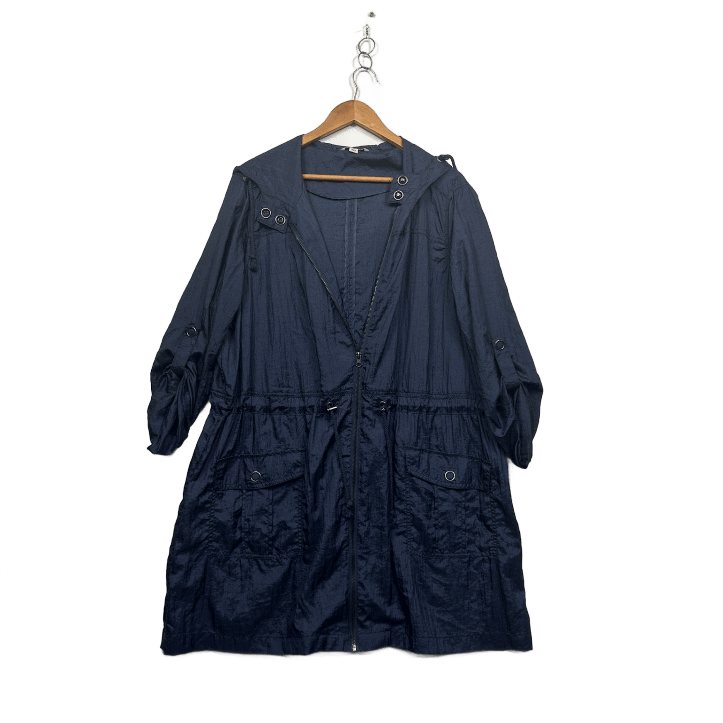 Avella Navy Hooded Drawstring Waist Parka Jacket Windbreaker Size 20