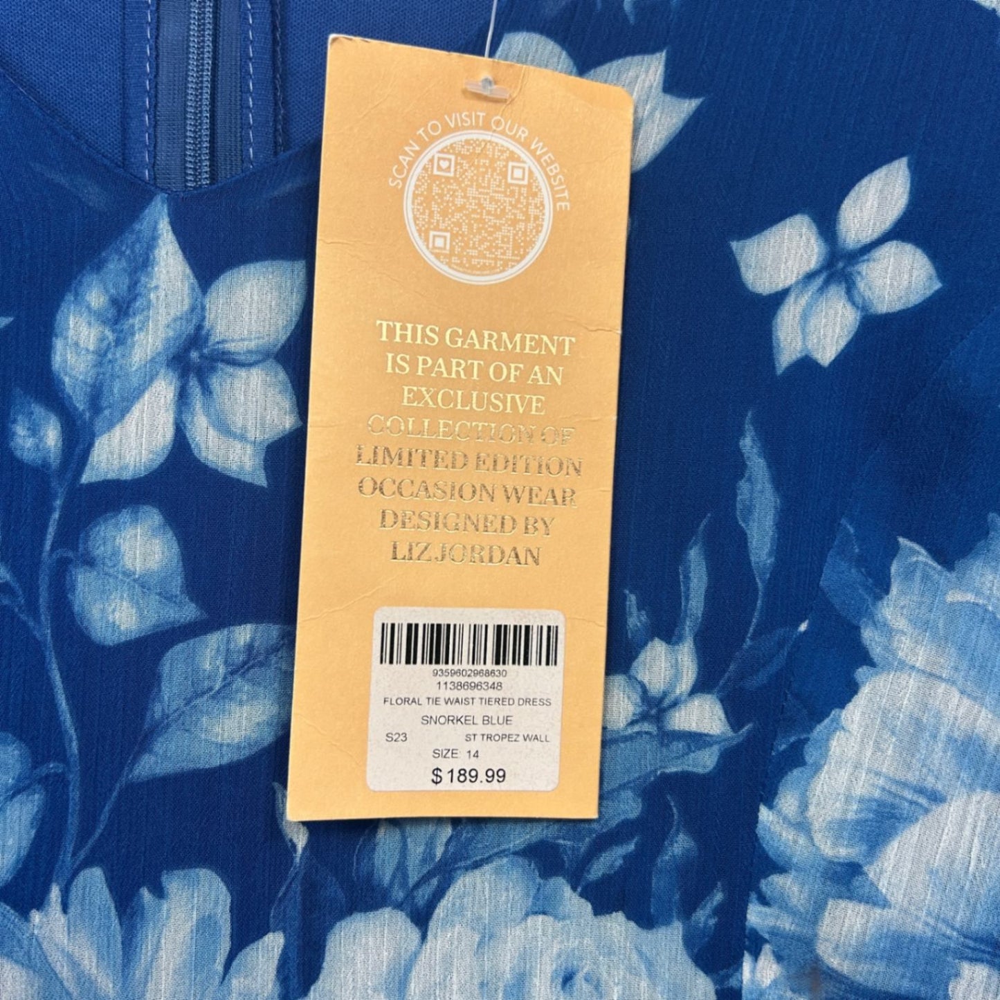 New Liz Jordan Blue Floral Waist Tie Short Sleeve Tiered Maxi Dress Size 14 Occasion