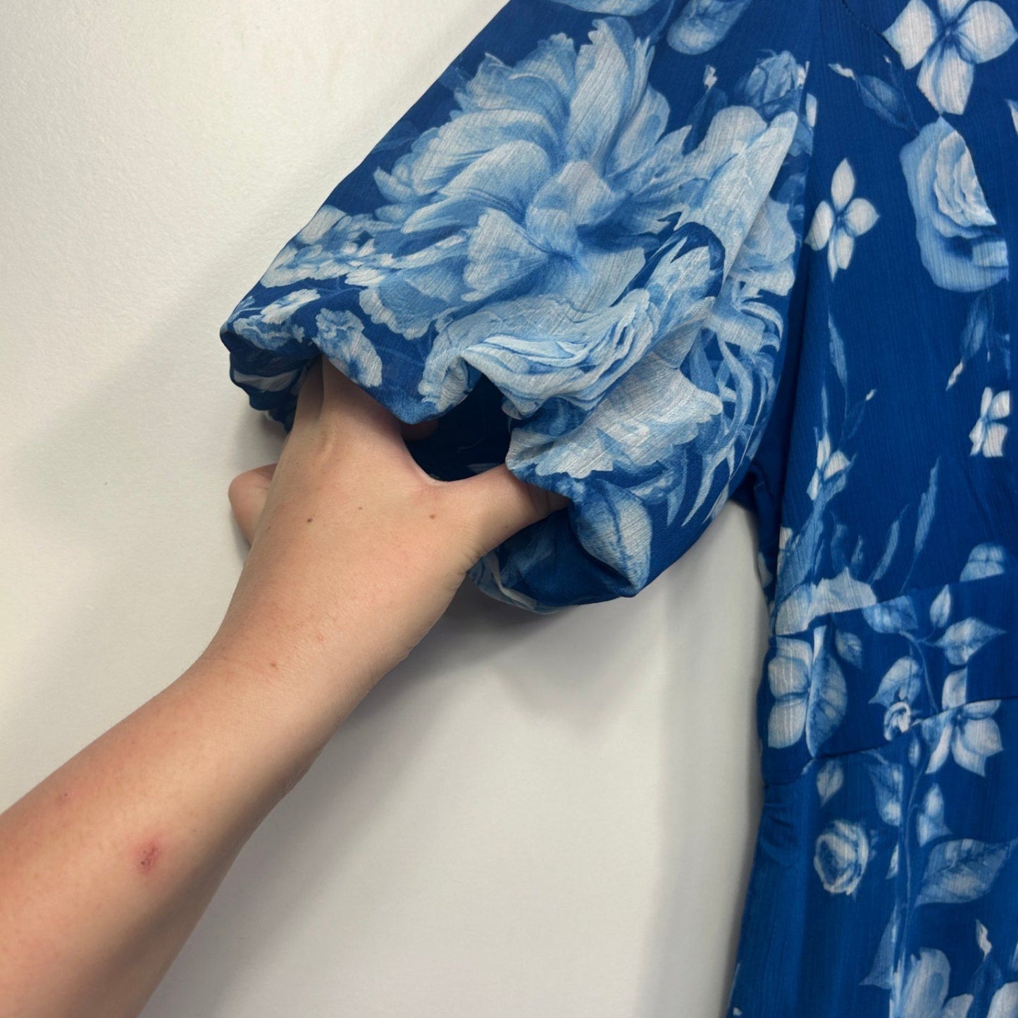 New Liz Jordan Blue Floral Waist Tie Short Sleeve Tiered Maxi Dress Size 14 Occasion