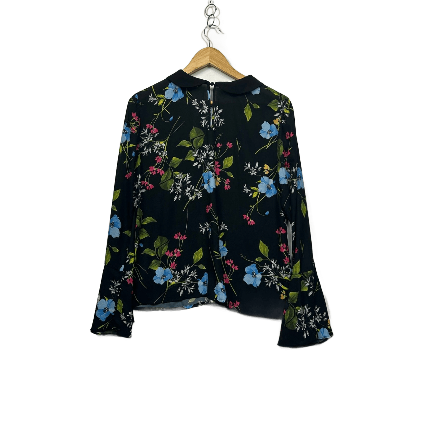 Review Black Floral Bell Sleeve Top Blouse Size 16