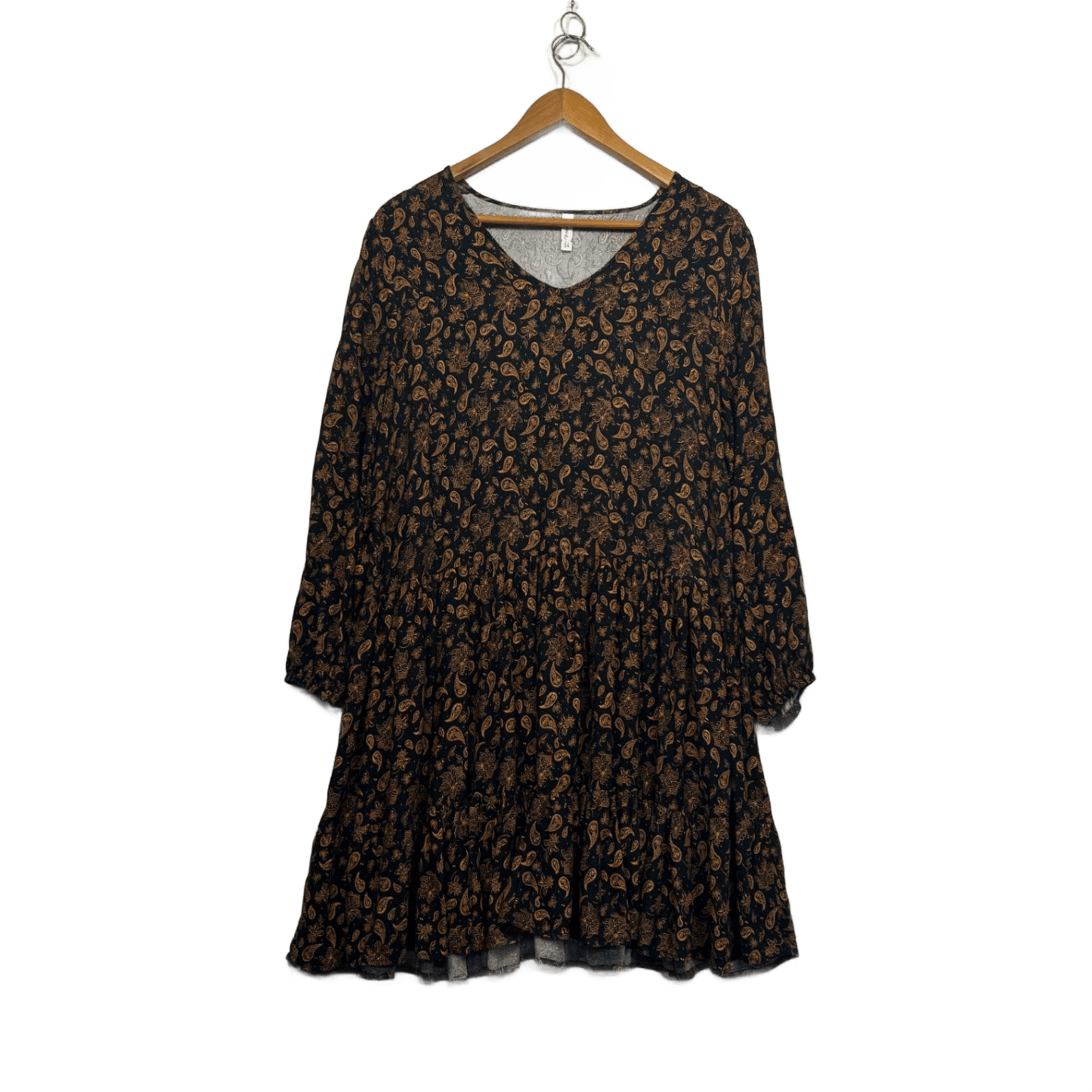 &Me Womens Black Viscose Long Sleeve Paisley Print Smock Dress Size 14