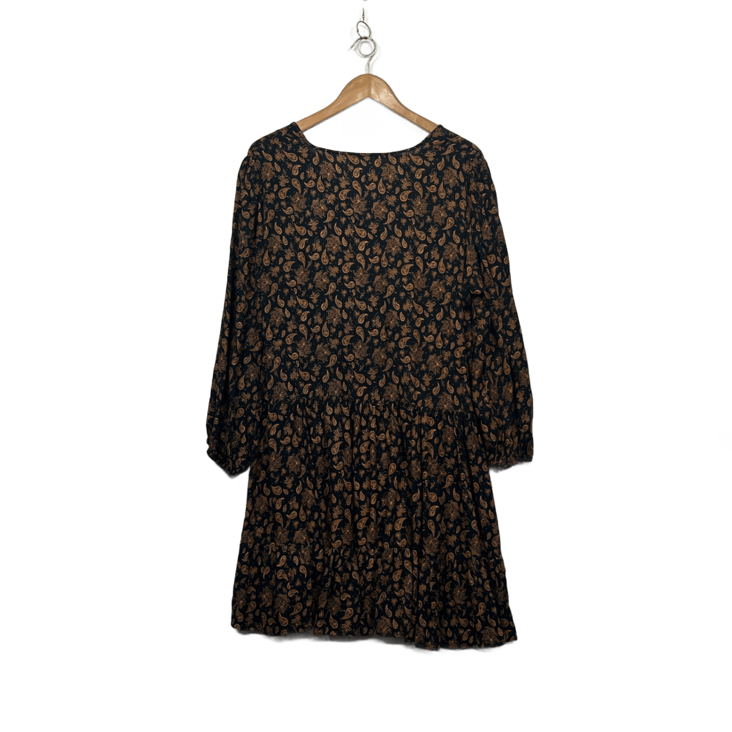 &Me Womens Black Viscose Long Sleeve Paisley Print Smock Dress Size 14