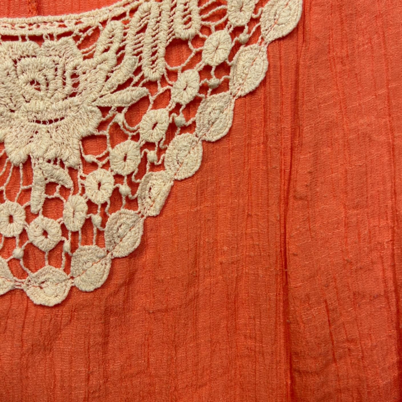 M.Style Orange Cotton Sleeveless Layered Crochet Boho Dress Size 18