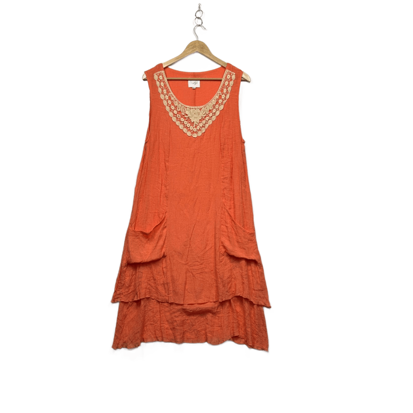 M.Style Orange Cotton Sleeveless Layered Crochet Boho Dress Size 18