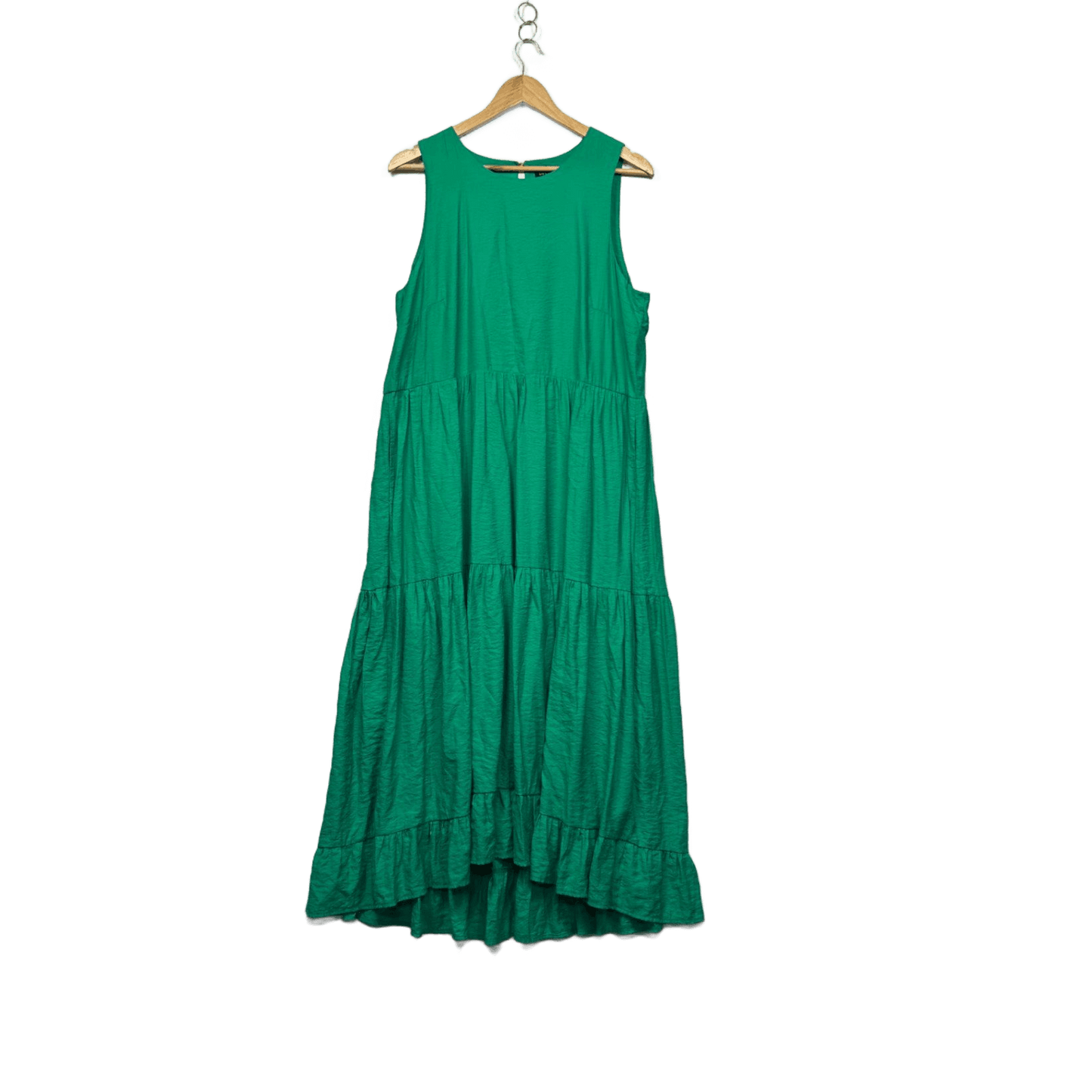 Decjuba Green Tiered Sleeveless Maxi Dress Size 14 Pockets Viscose
