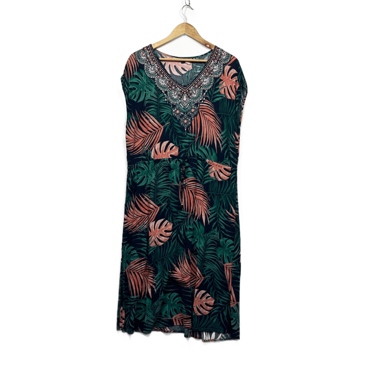 Millers Floral Leaf Print Multicoloured Dress Size 20 Waist Tie Midi Length Casual Viscose
