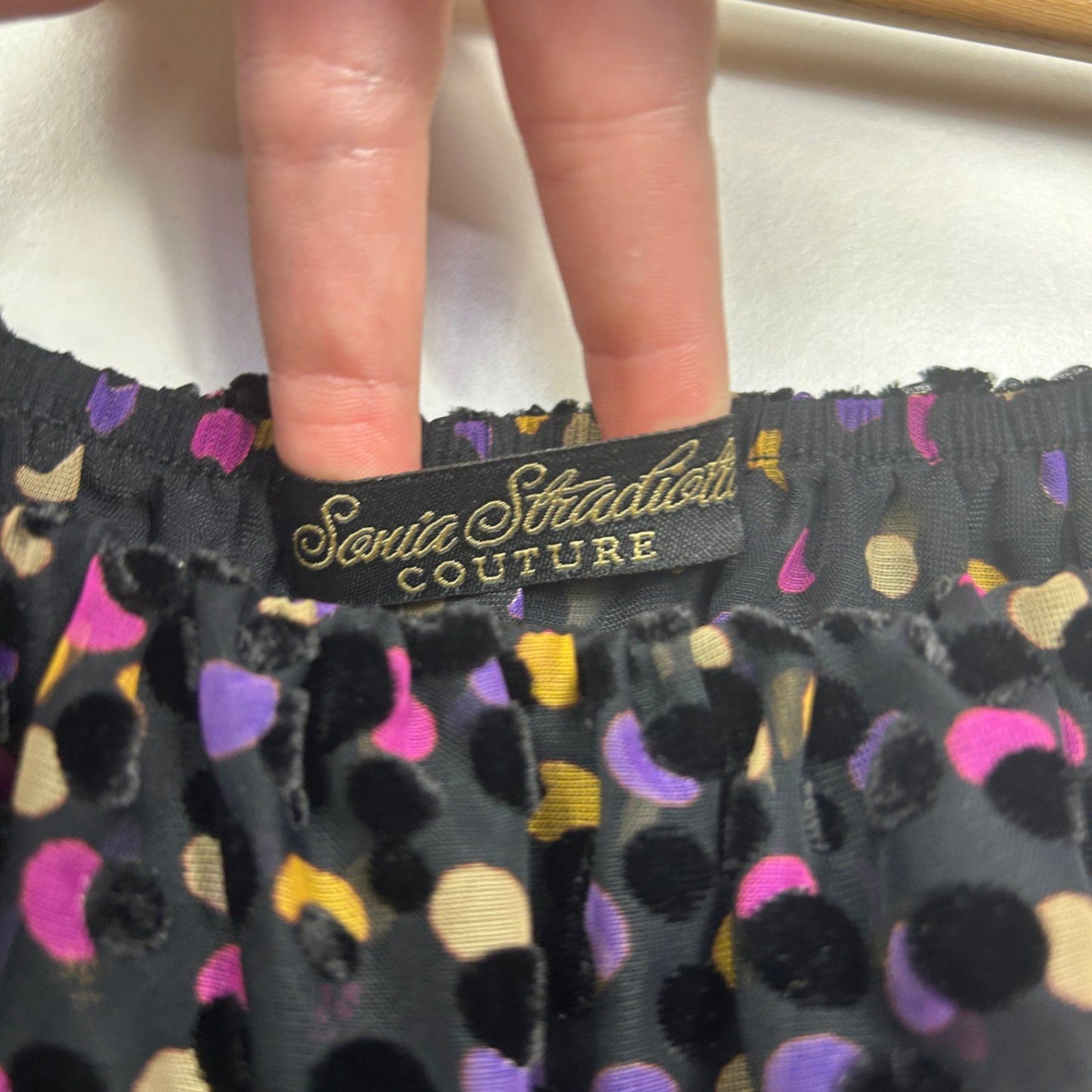 Sonia Stradiotto Couture Velvet Dot Off The Shoulder Ruffle Top Blouse Size 16