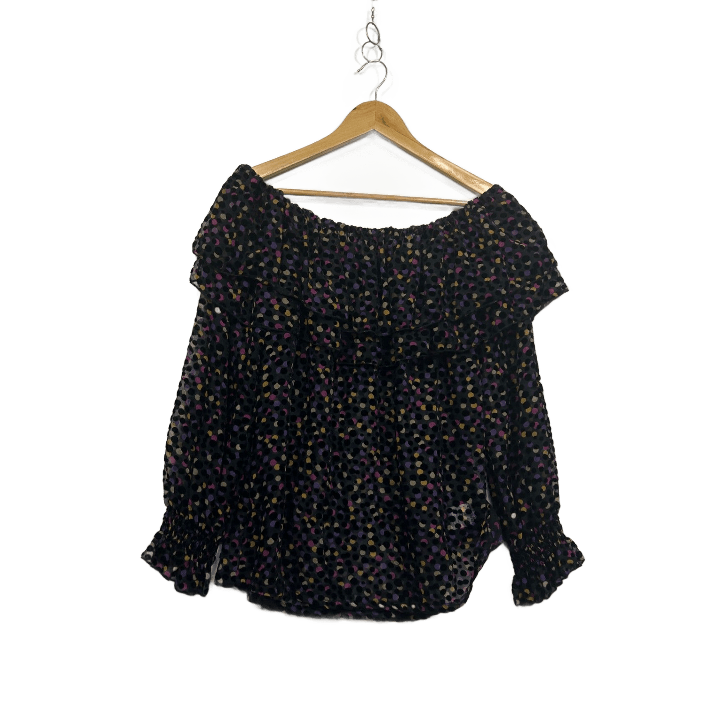 Sonia Stradiotto Couture Velvet Dot Off The Shoulder Ruffle Sheer Top Size 16