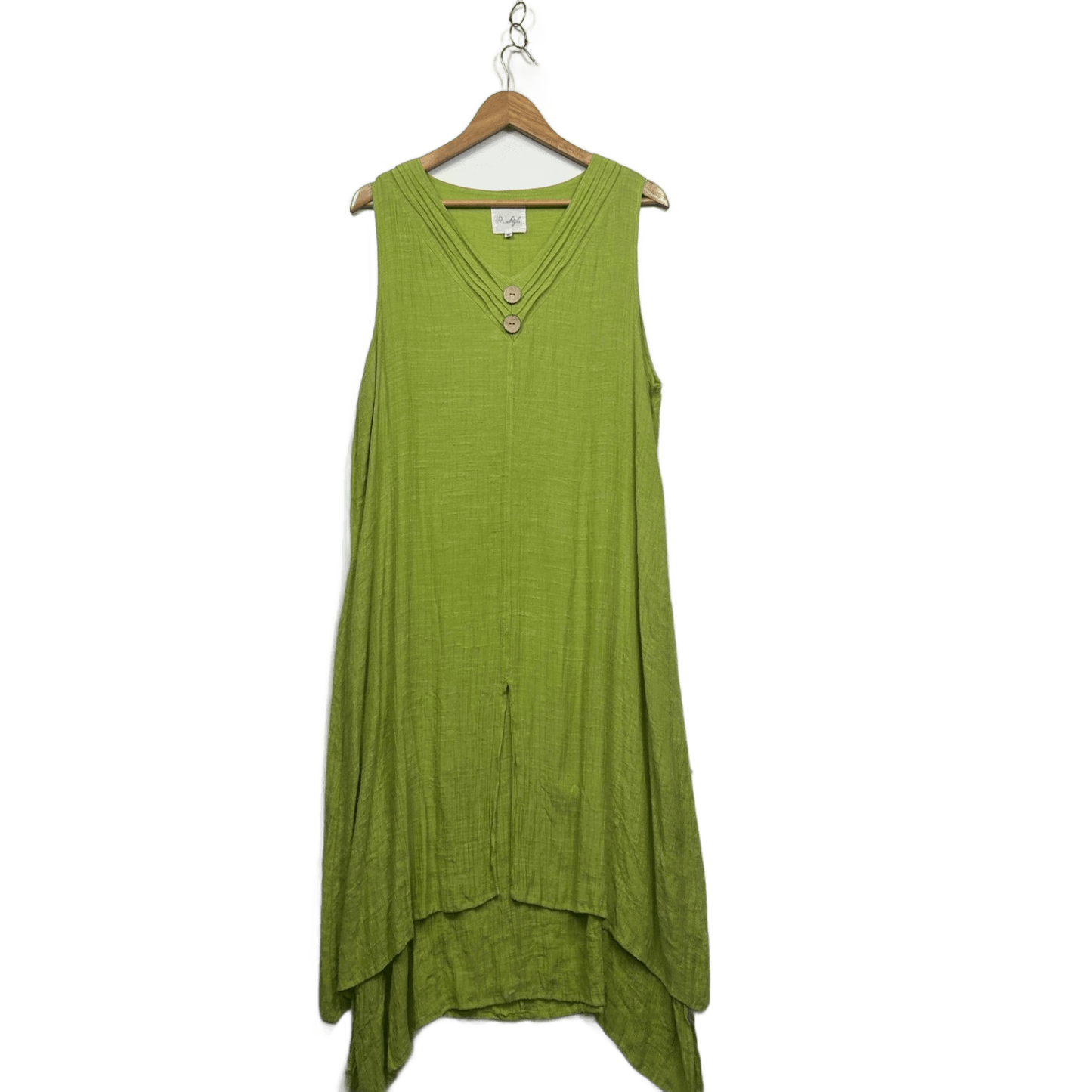 M.Style Green V-Neck Handkerchief Hem Layered Sleeveless Maxi Dress Size 18 Cotton