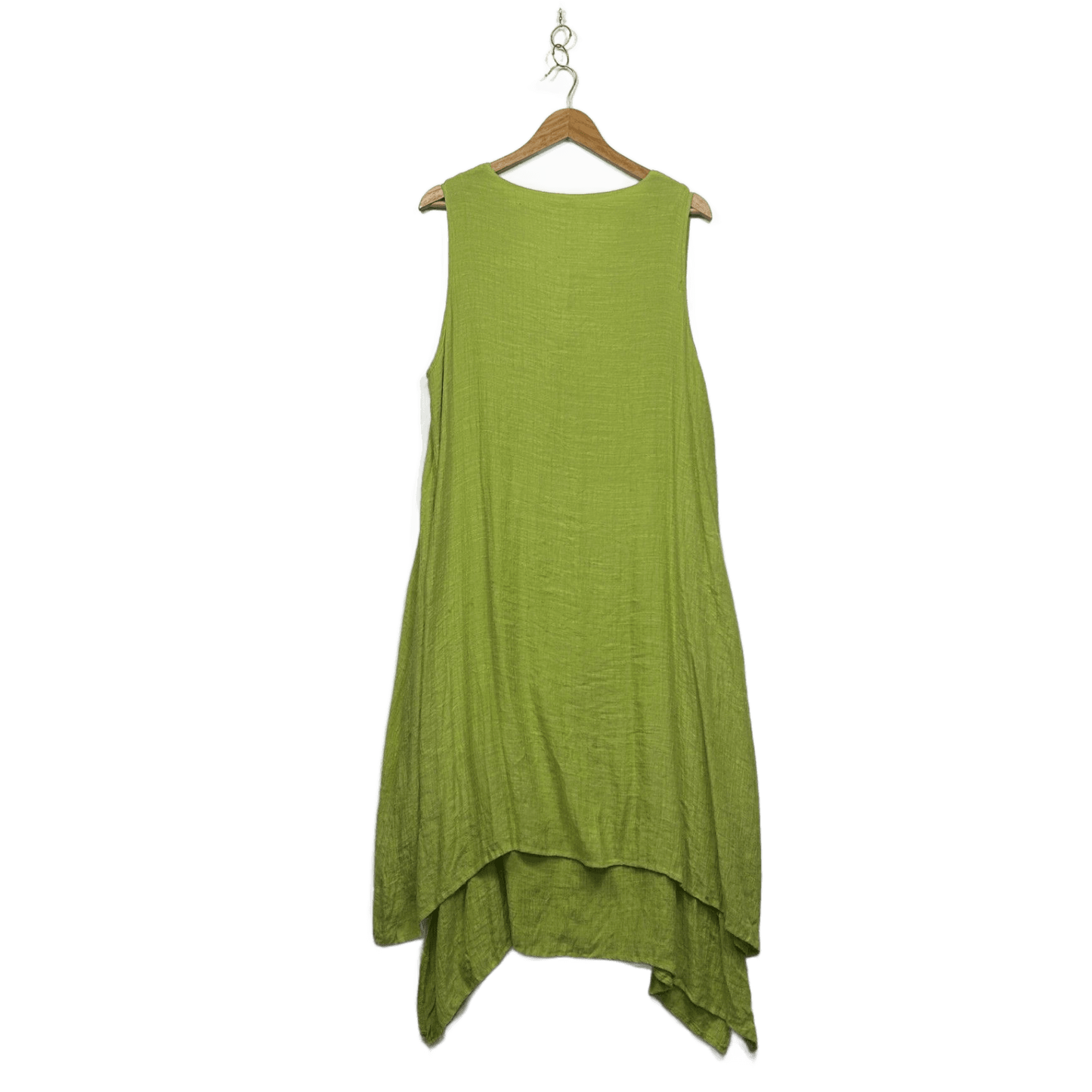 M.Style Green V-Neck Handkerchief Hem Layered Sleeveless Maxi Dress Size 18 Cotton