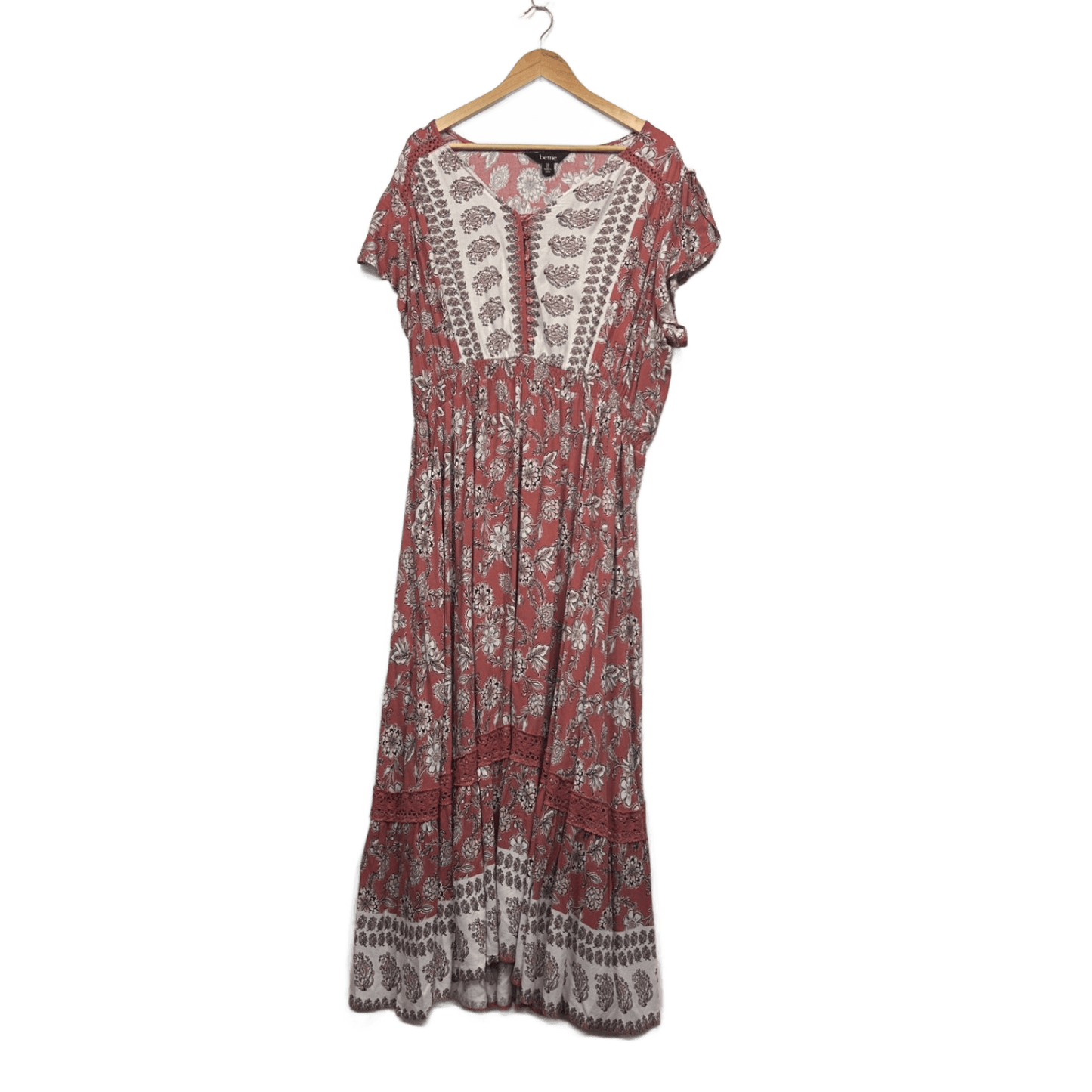 Beme Boho Maxi Dress Size 20 Viscose Pockets Short Sleeve