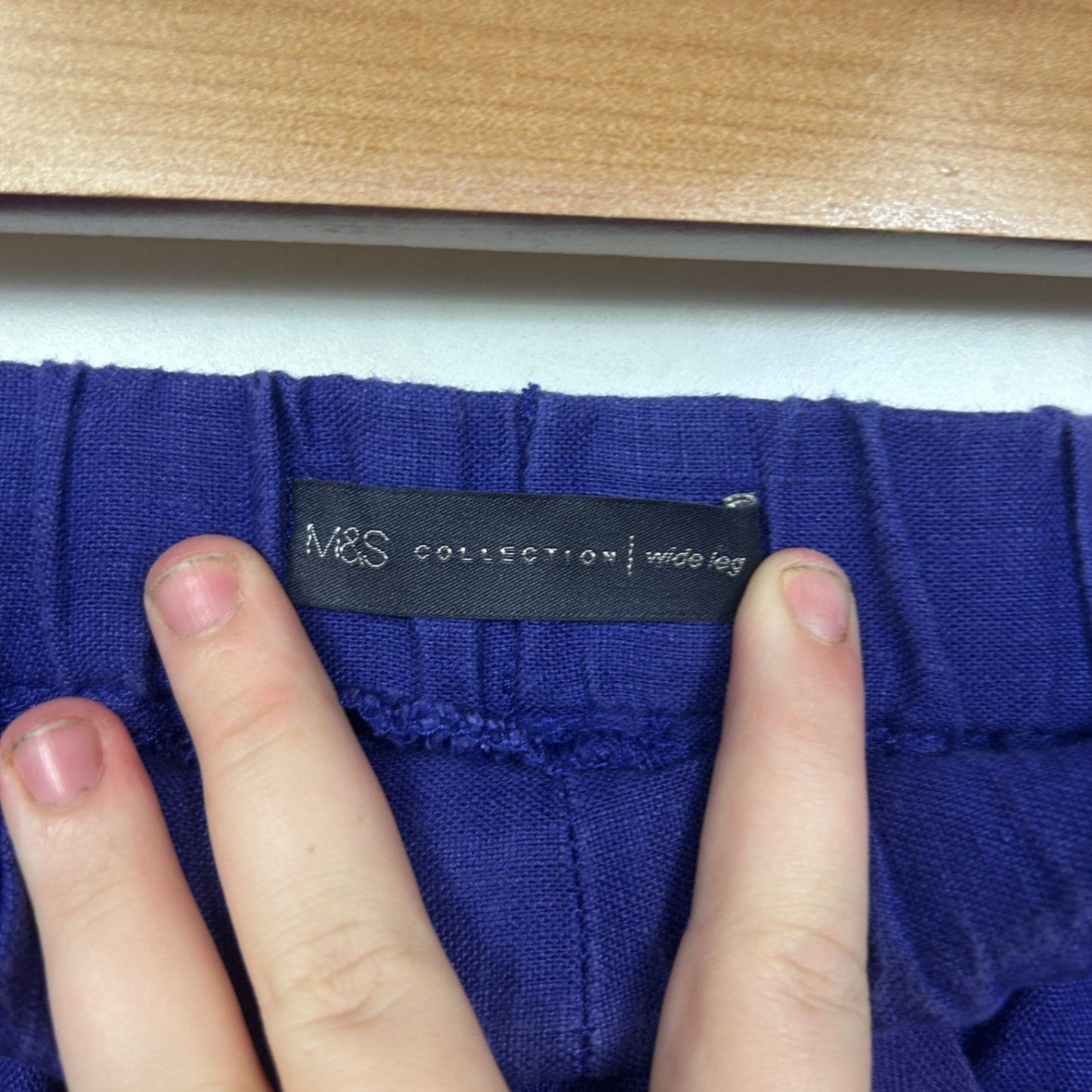 M&S Collection Purple Wide Leg Linen-Blend Trousers Pants Size 14