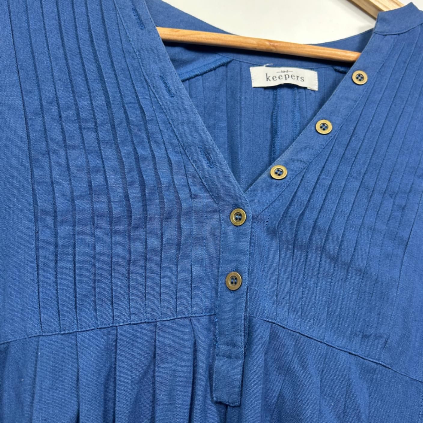Bird Keepers Long Sleeve Blue 3/4 Sleeve Pleated Shift Dress Size 16 18