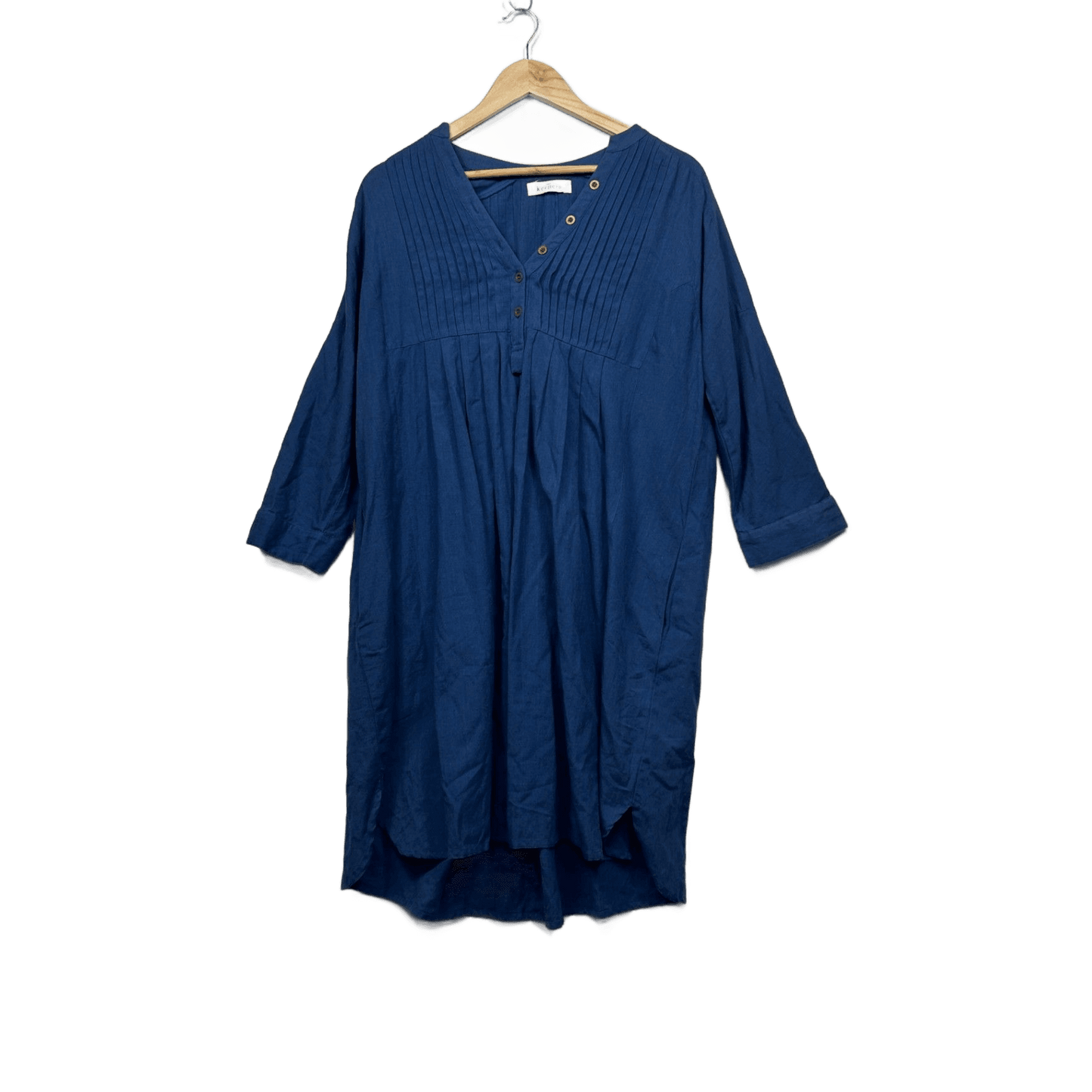 Bird Keepers Long Sleeve Blue 3/4 Sleeve Pleated Shift Dress Size 16 18