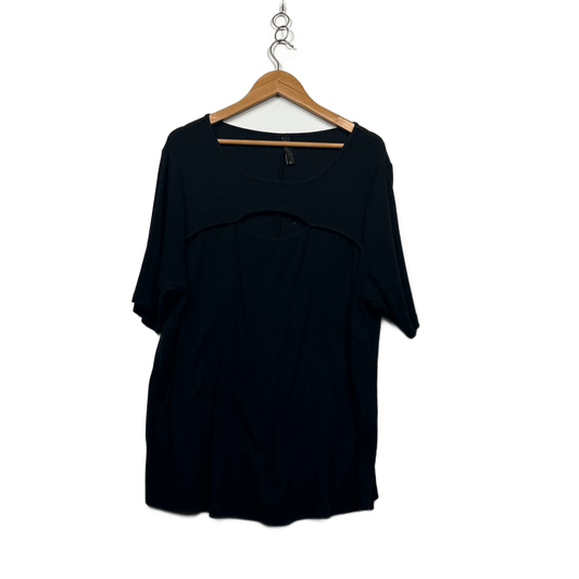 Taking Shape Women's Black Short Sleeve Cut Out Ribbed Basic Top Size 22