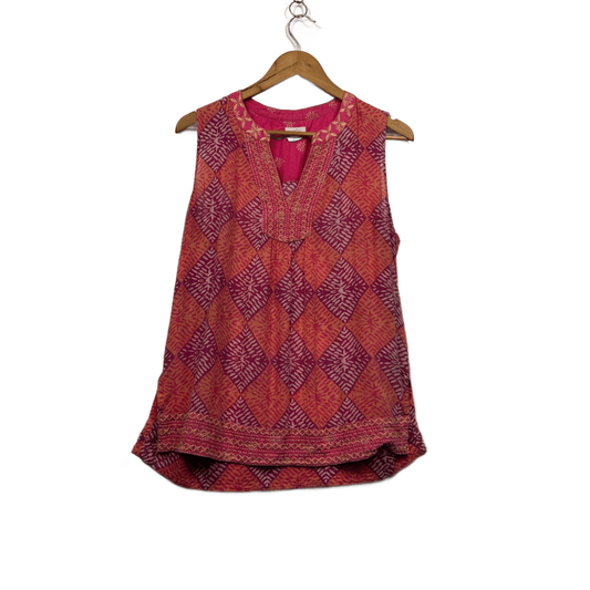 Sigrid Olsen Pink Orange Sleeveless Embroidered Boho Top Size 14