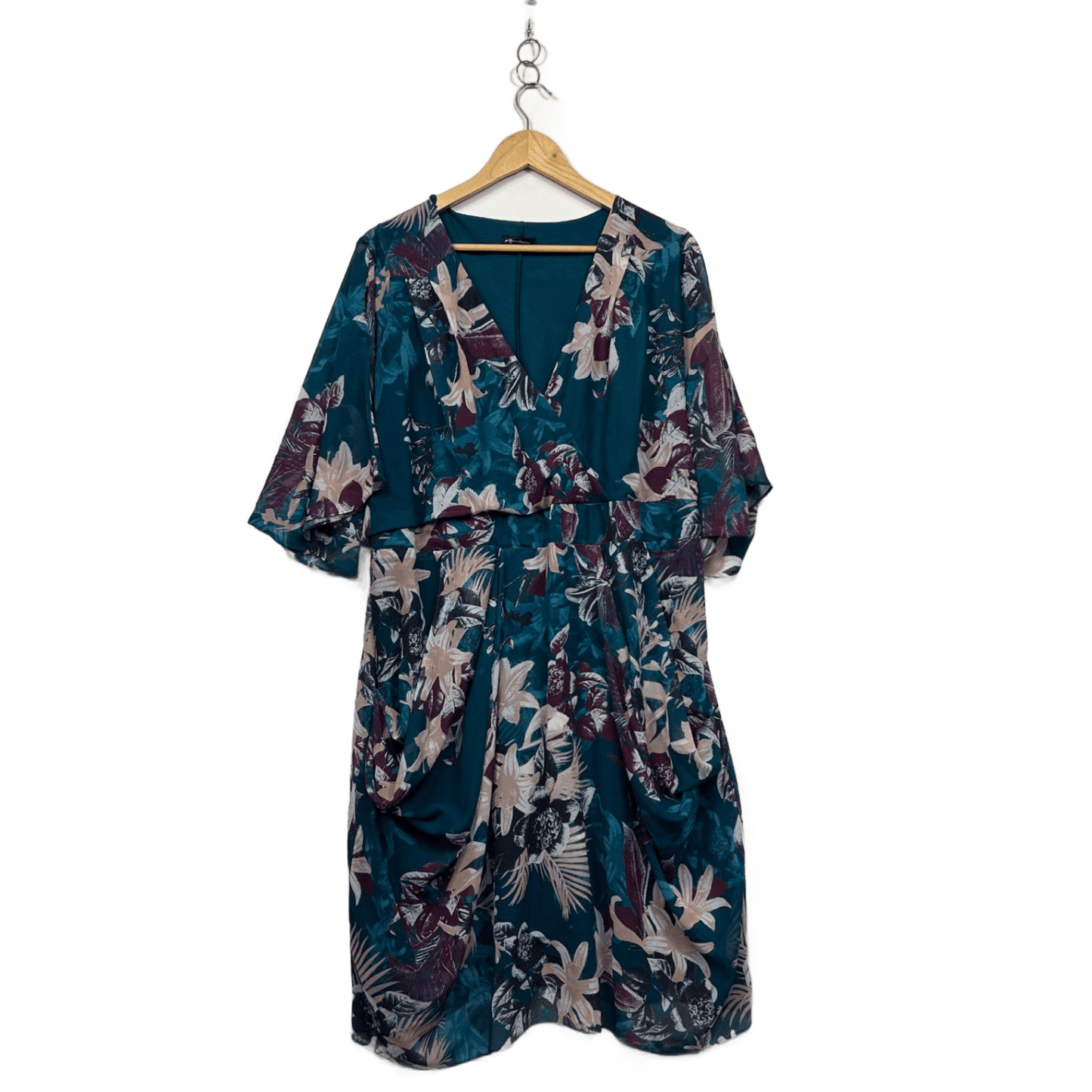 City Chic Teal Short Sleeve Floral Fit & Flare Cocktail Dress Size 18