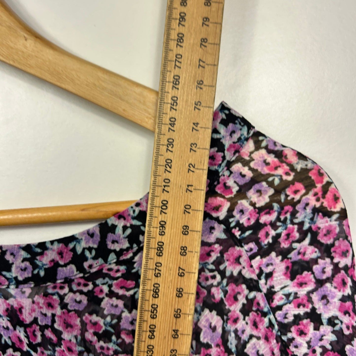 Anko Black Pink Floral Long Sleeve Ruffle Blouse Top Size 18