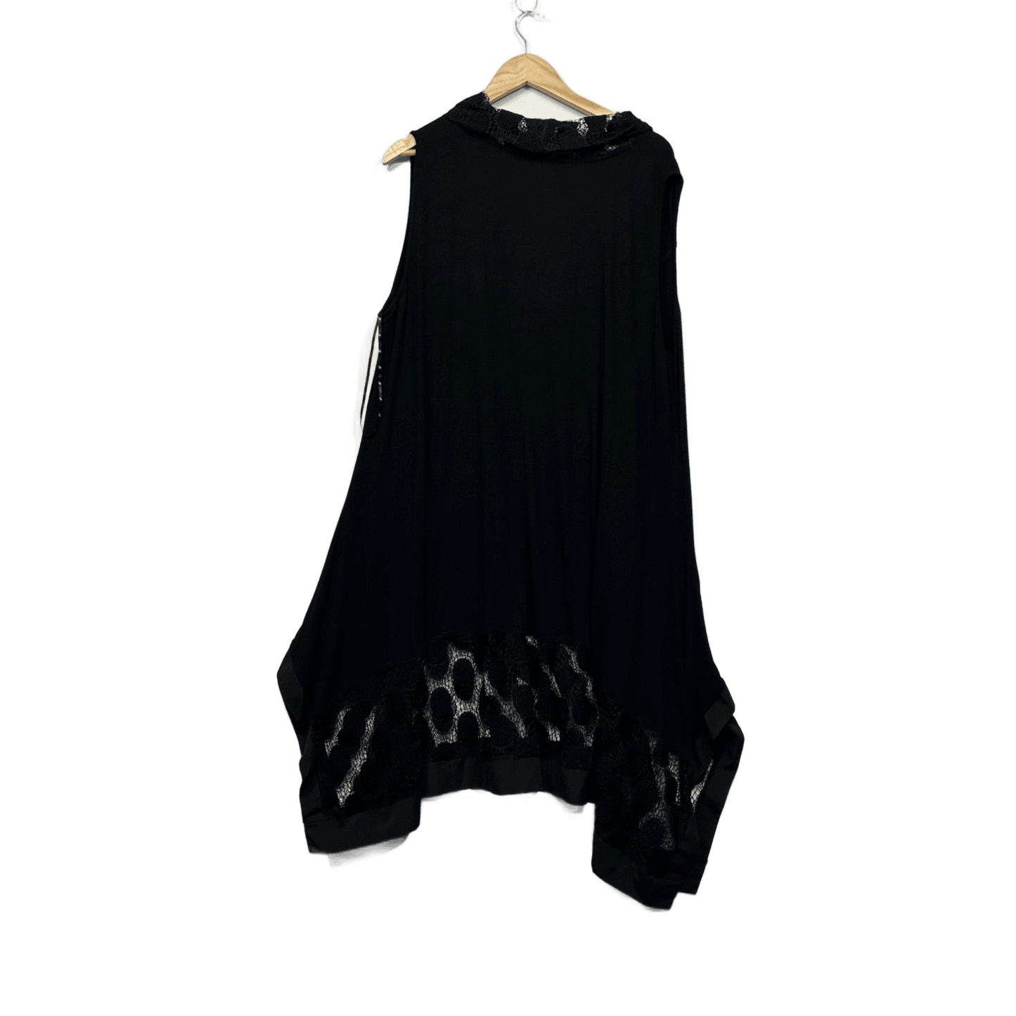 Taking Shape Black Tunic Top Size 18 Plus Medium Cowl Neck Sleeveless Lace Trim