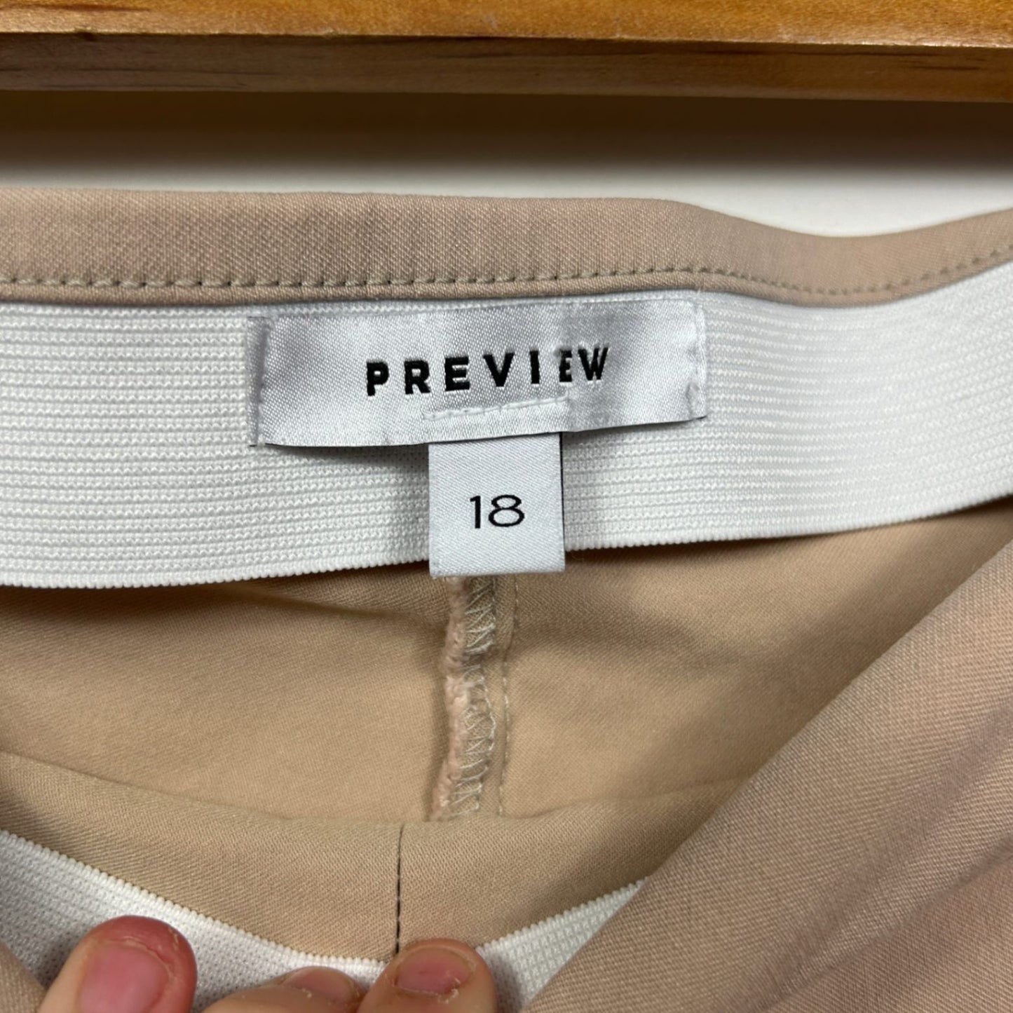 Preview Beige Elastic Waist Pockets Pull-On Tailored Straight Leg Pants Size 18