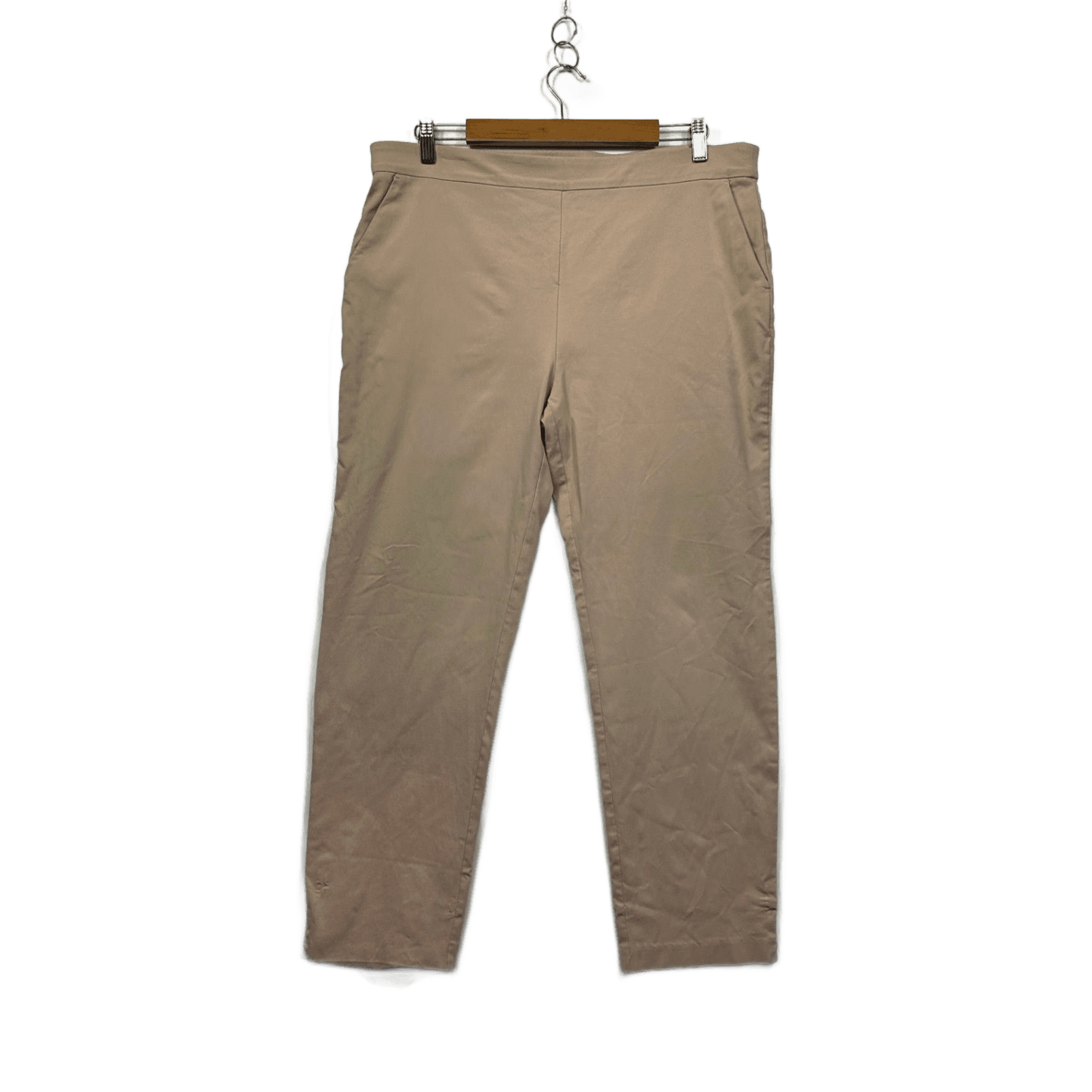 Preview Beige Elastic Waist Pockets Pull-On Tailored Straight Leg Pants Size 18