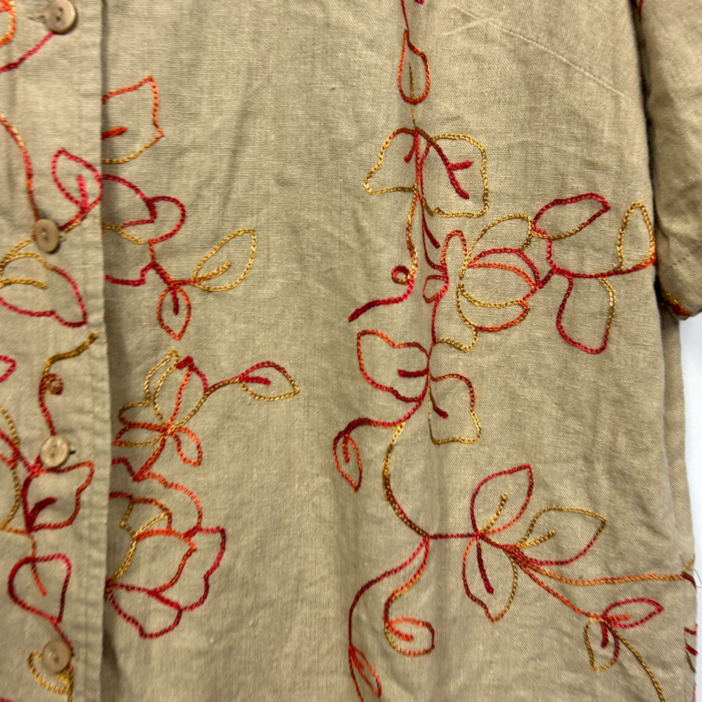 Millers Linen Blend Short Sleeve Button-Up Embroidered Shirt Blouse Size 16