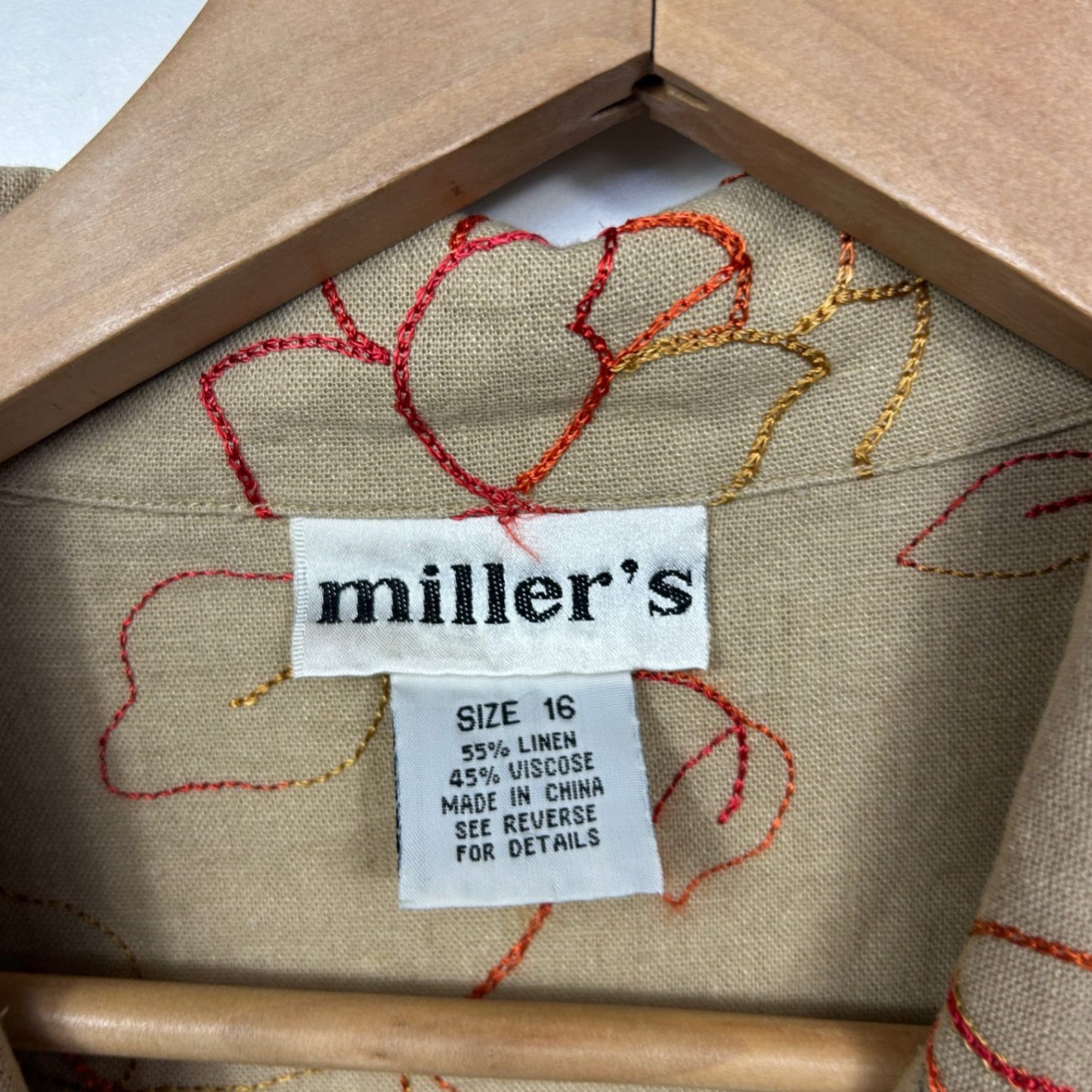 Millers Linen Blend Short Sleeve Button-Up Embroidered Shirt Blouse Size 16