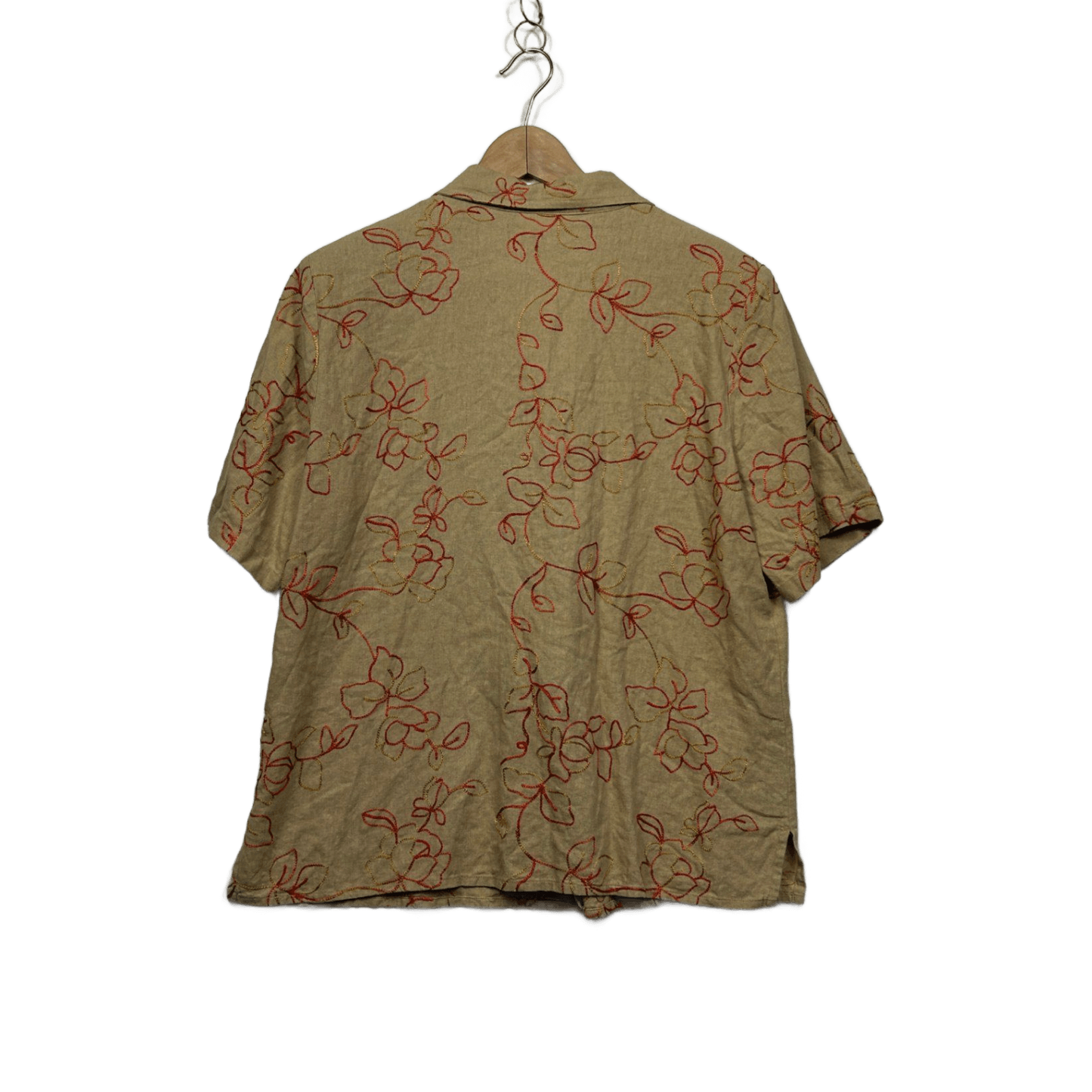 Millers Linen Blend Short Sleeve Button-Up Embroidered Shirt Blouse Size 16