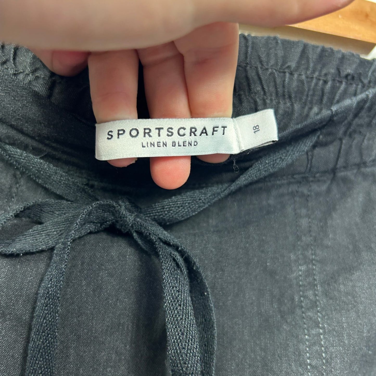 Sportscraft Black Linen Blend Casual Shorts Size 18 Pockets