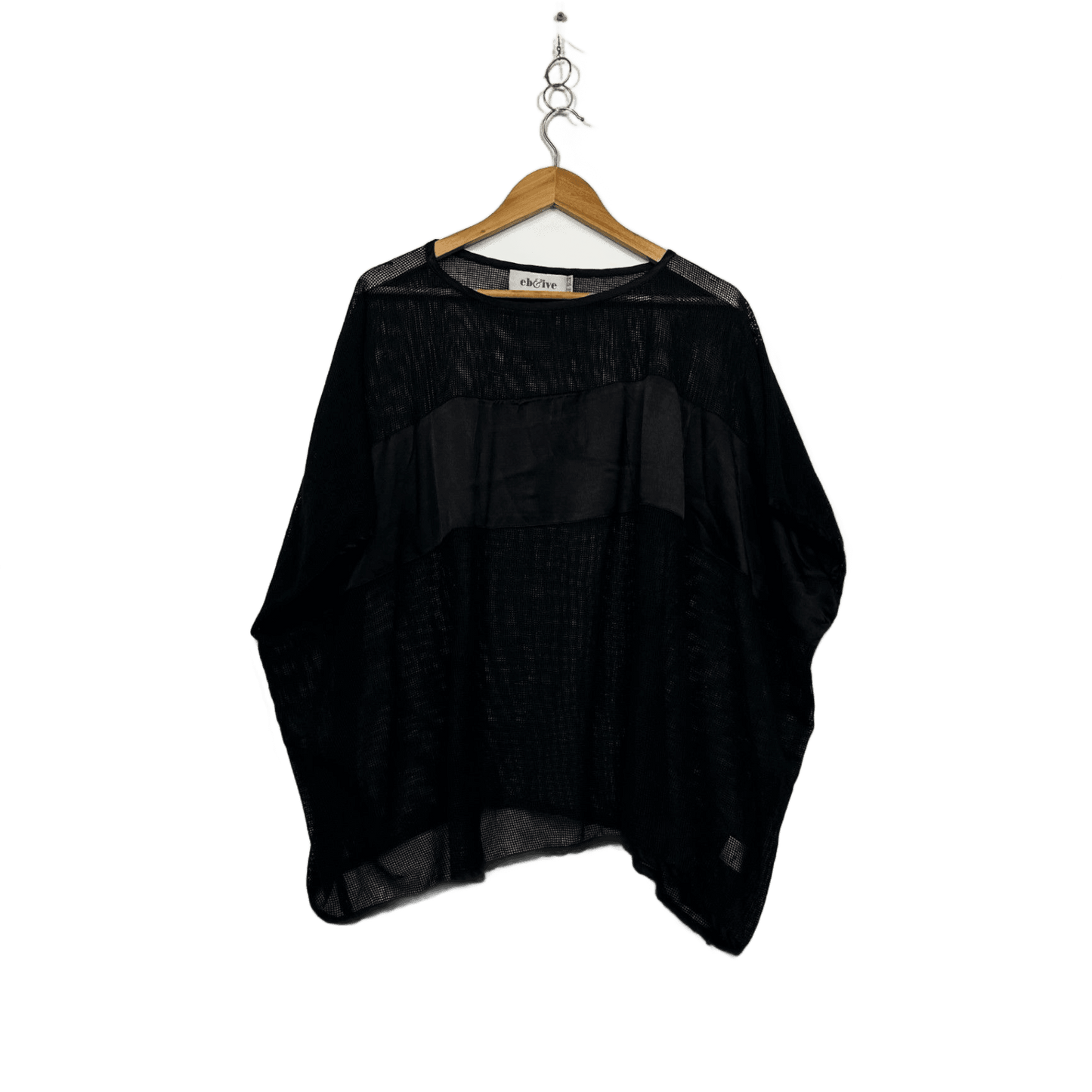 eb&ive Black Short Sleeve Sheer Mesh Batwing Top Blouse One Size 14 16