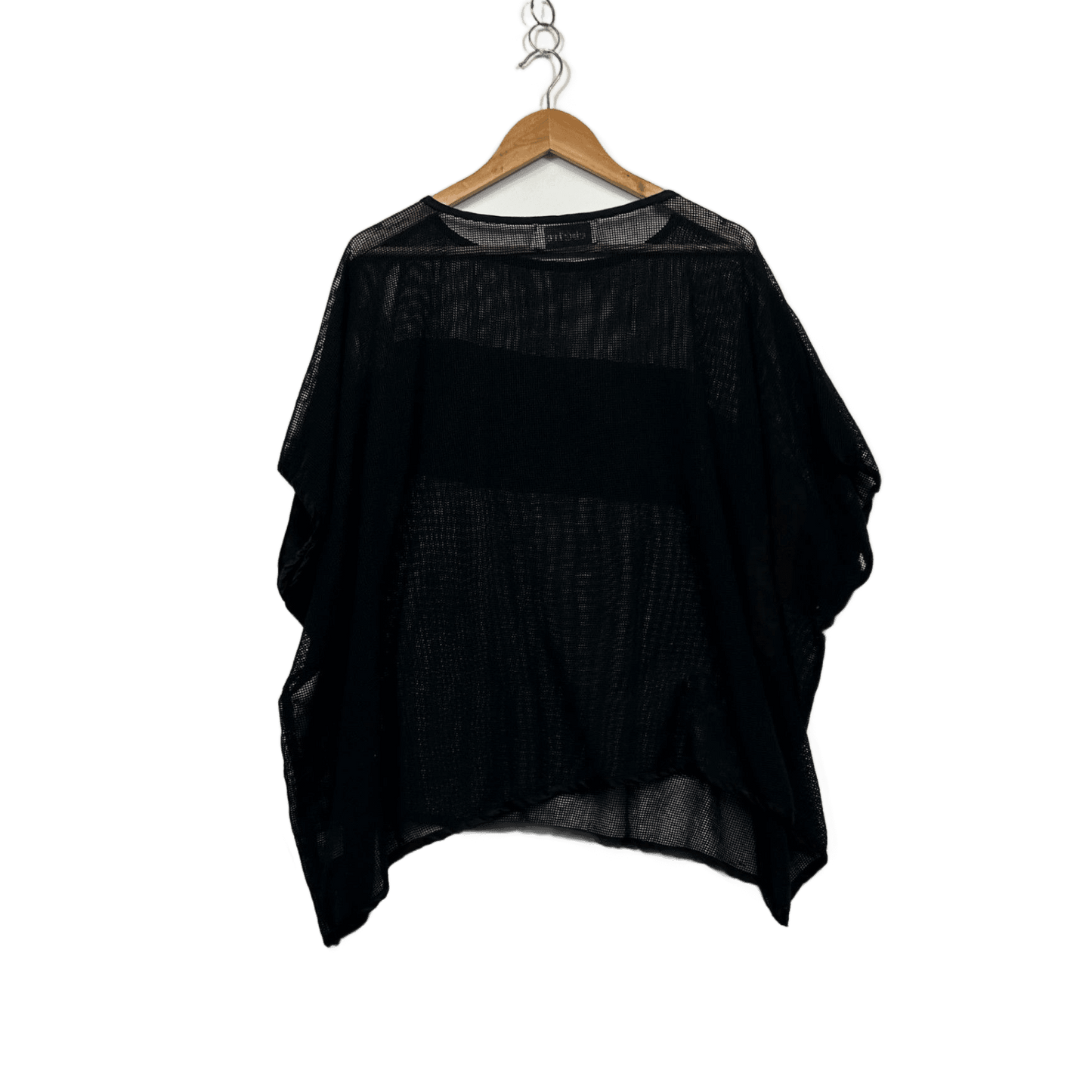 eb&ive Black Short Sleeve Sheer Mesh Batwing Top Blouse One Size 14 16