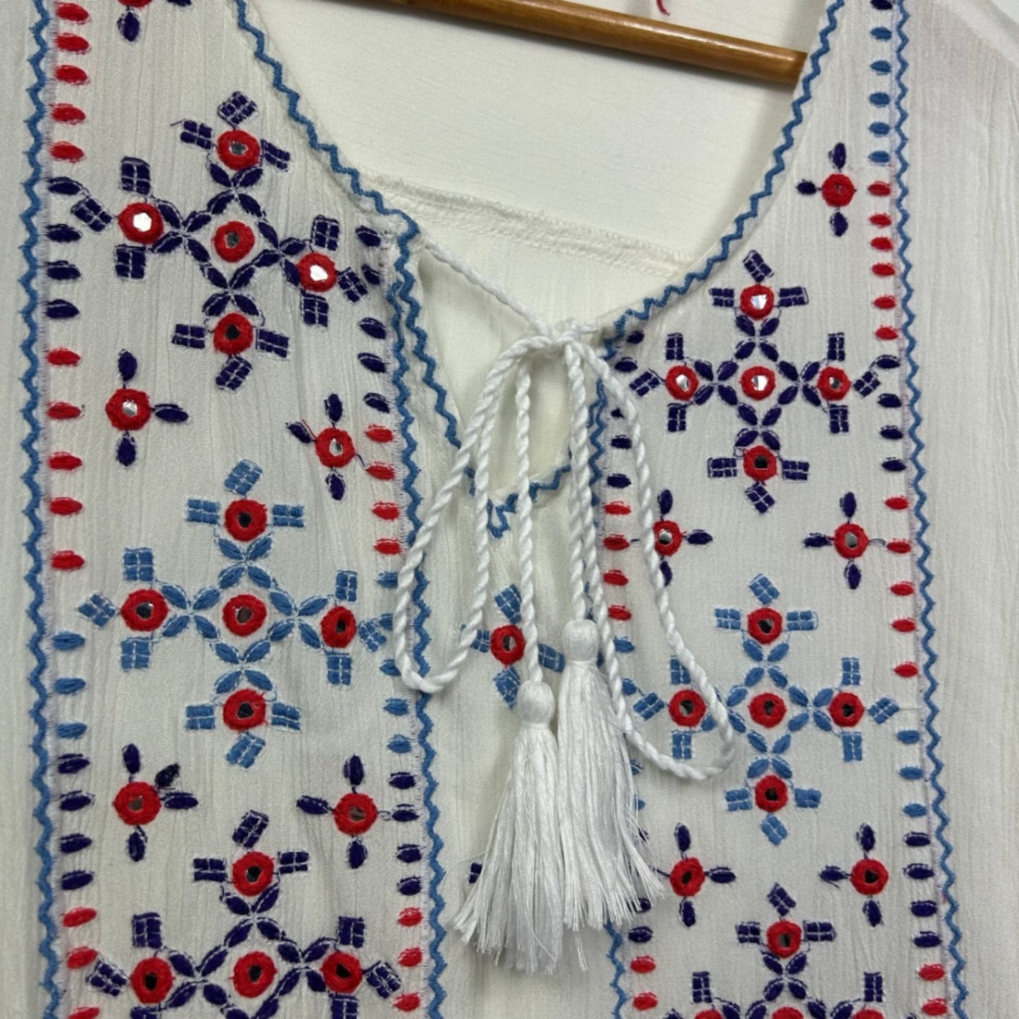 Millers Women's White 3/4 Sleeve Tie Neck Boho Peasant Blouse Size 18