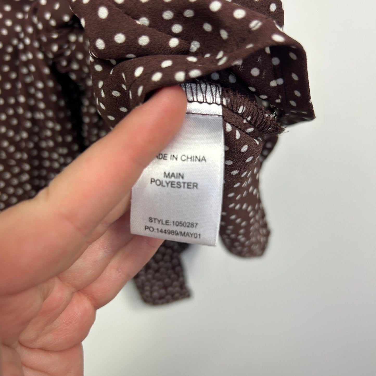 Table Eight Chocolate Brown White Dots Front Tie Top Blouse Size 14