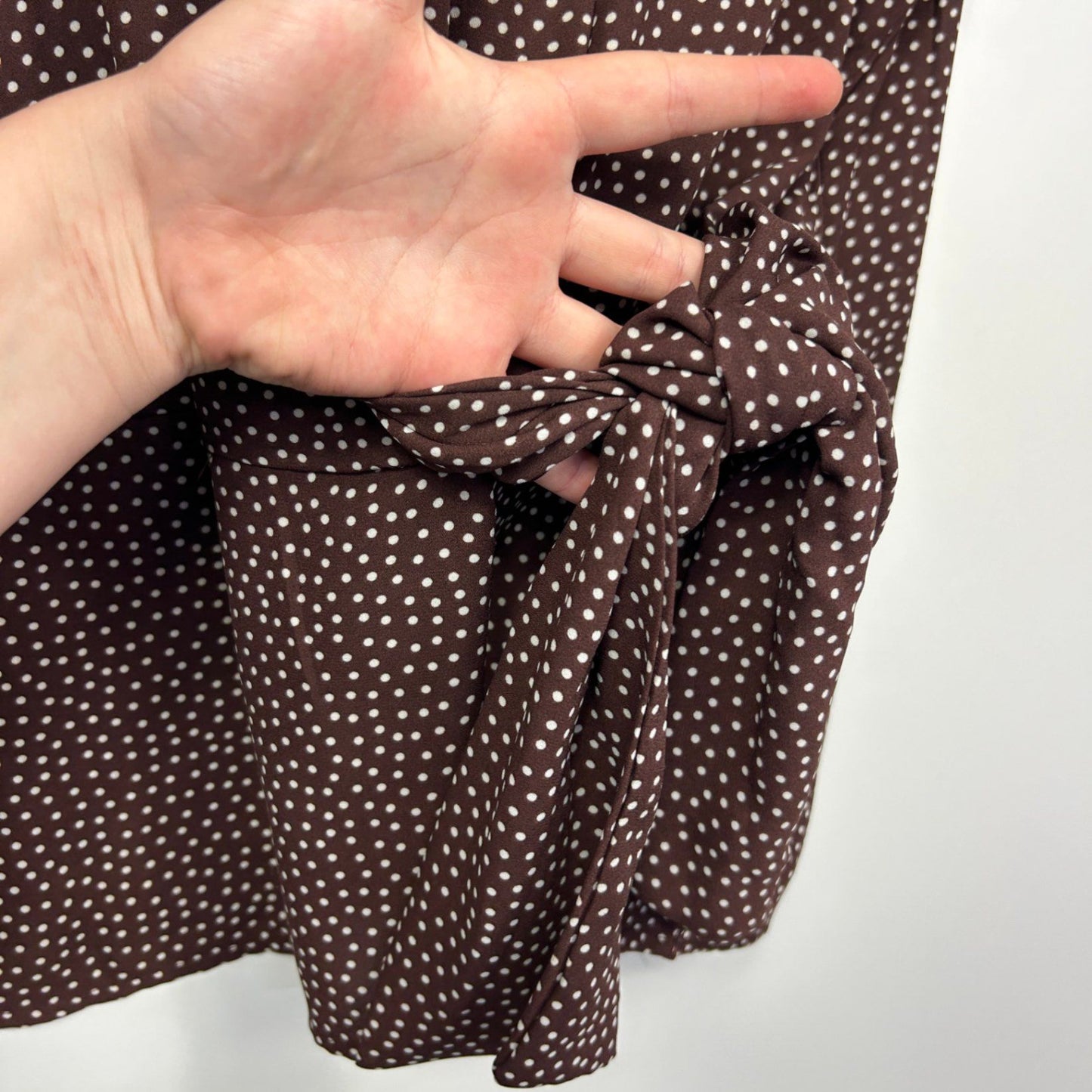 Table Eight Chocolate Brown White Dots Front Tie Top Blouse Size 14