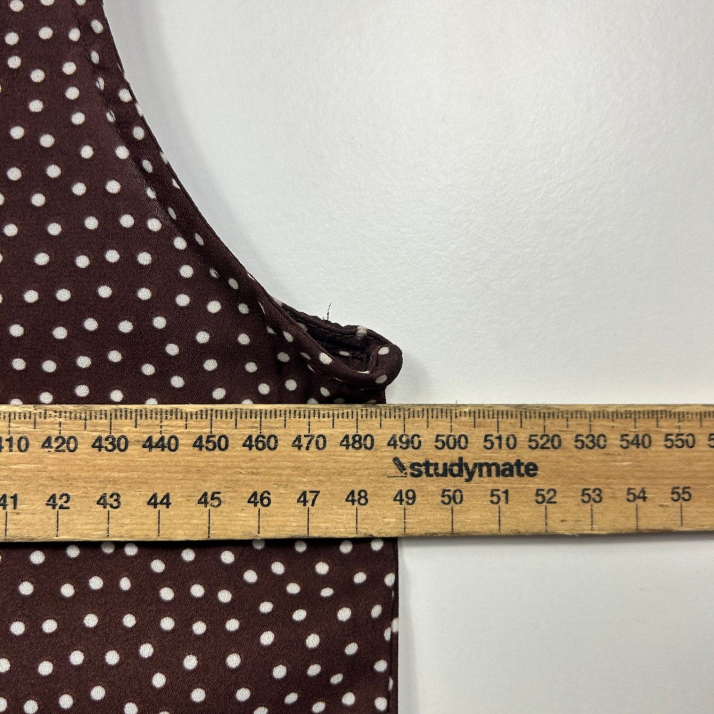 Table Eight Chocolate Brown White Dots Front Tie Top Blouse Size 14