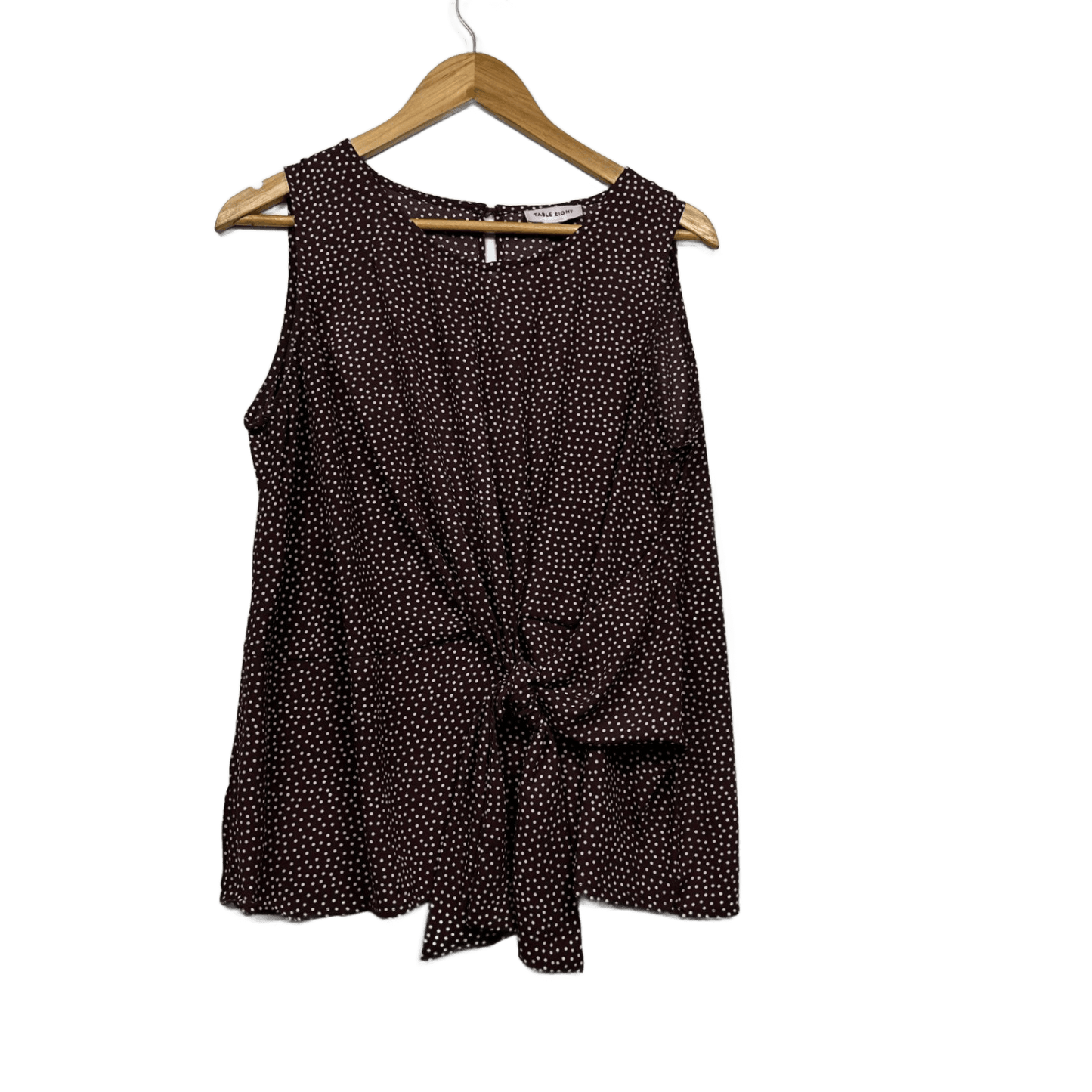 Table Eight Chocolate Brown White Dots Front Tie Top Blouse Size 14