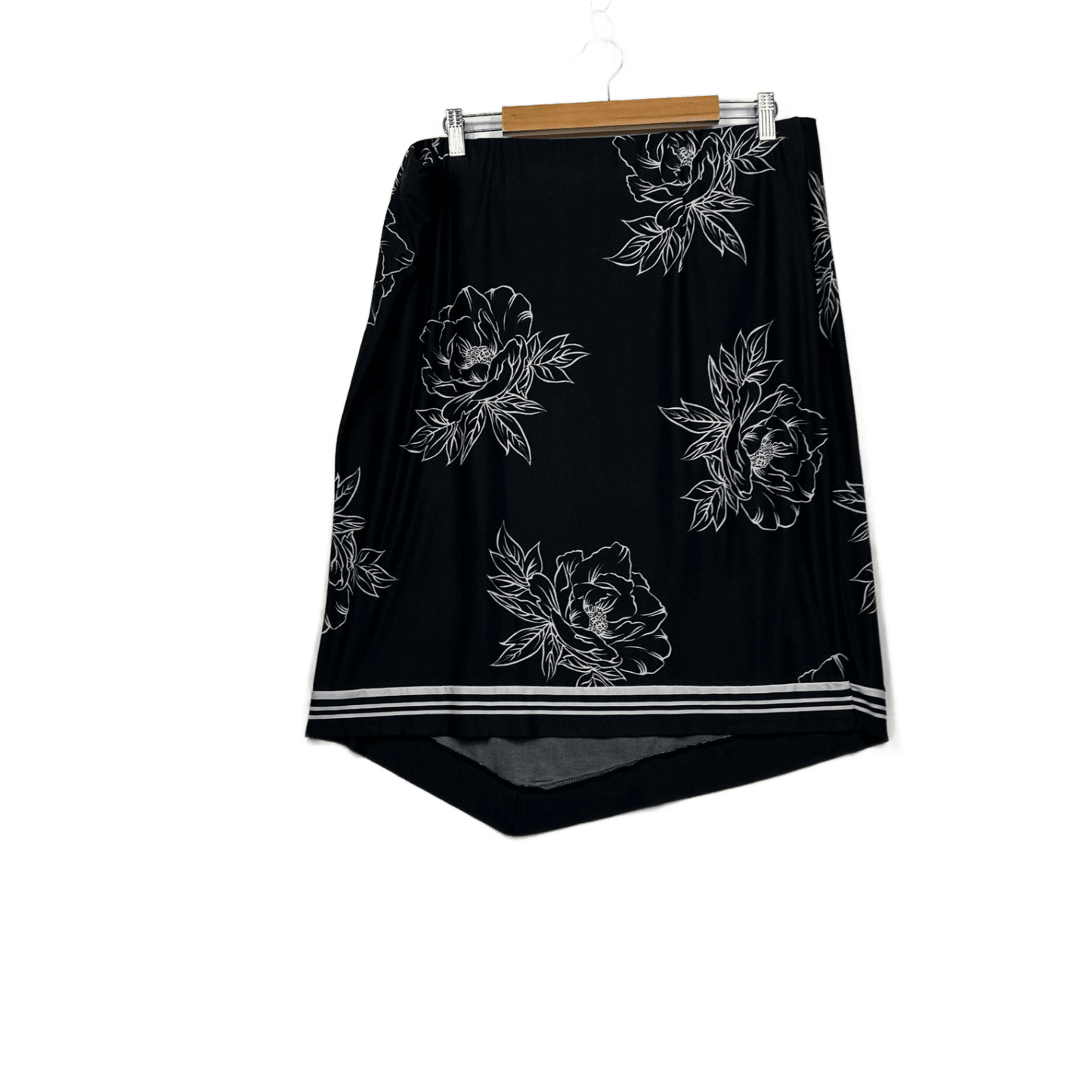 Millers Womens Black White Floral Asymmetric Hem Skirt Size 2XL Stretch