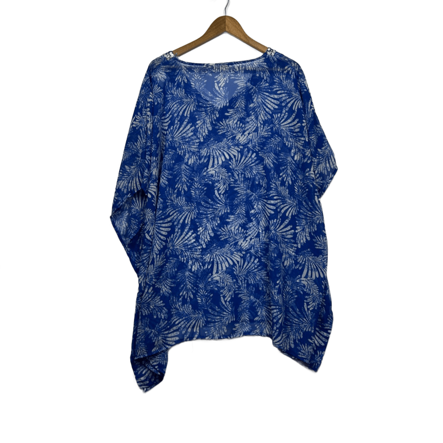 Millers Kaftan Top Size 22 Sequins Blue Leaf Print Short Sleeve
