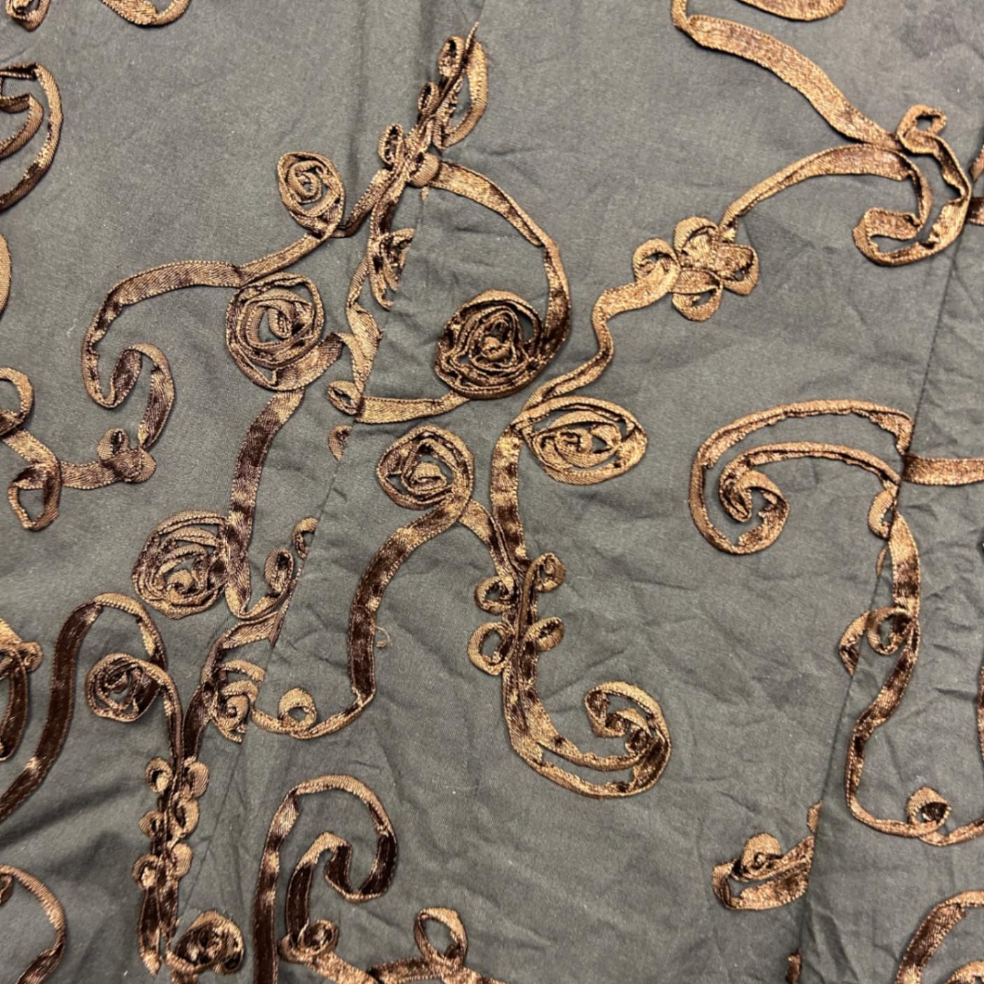 Liz Jordan Chocolate Brown A-Line Skirt Size 14-16 Scroll Floral Appliqué Detailing