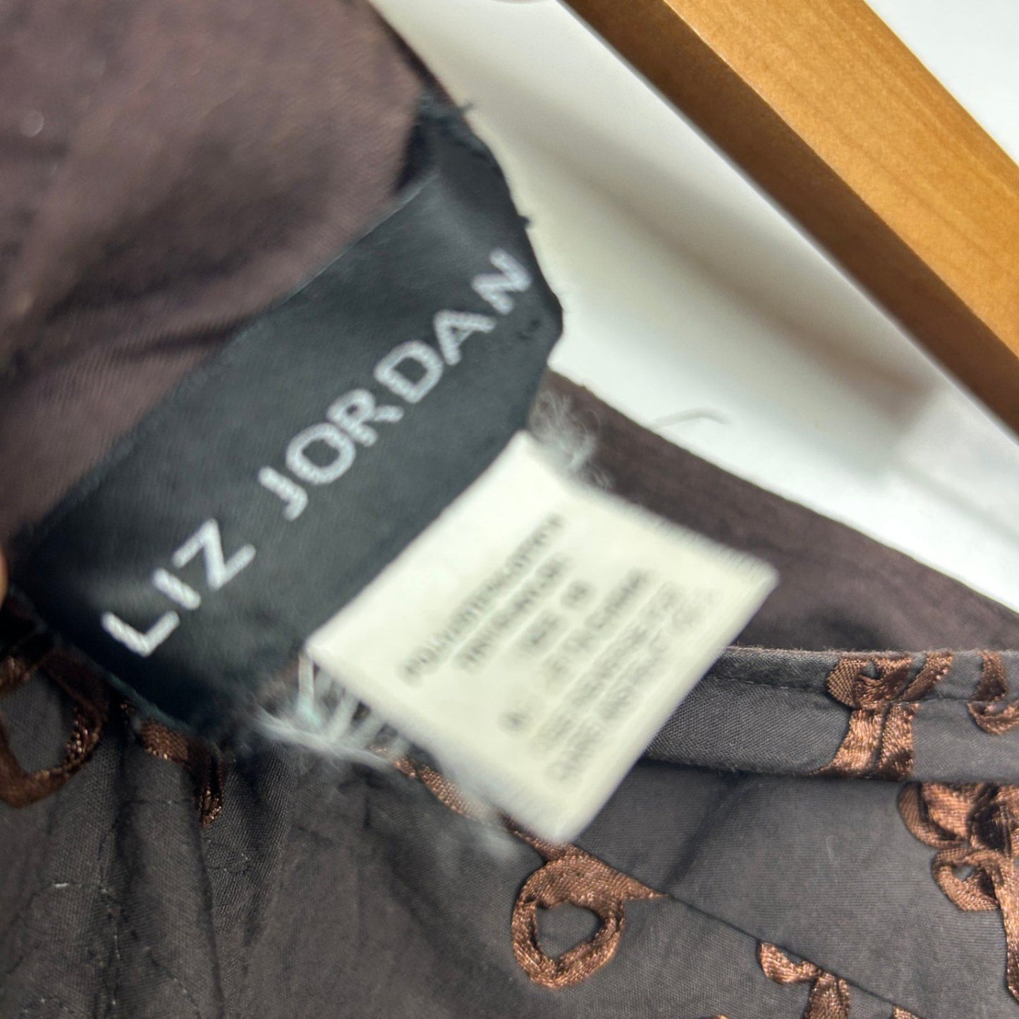 Liz Jordan Chocolate Brown A-Line Skirt Size 14-16 Scroll Floral Appliqué Detailing