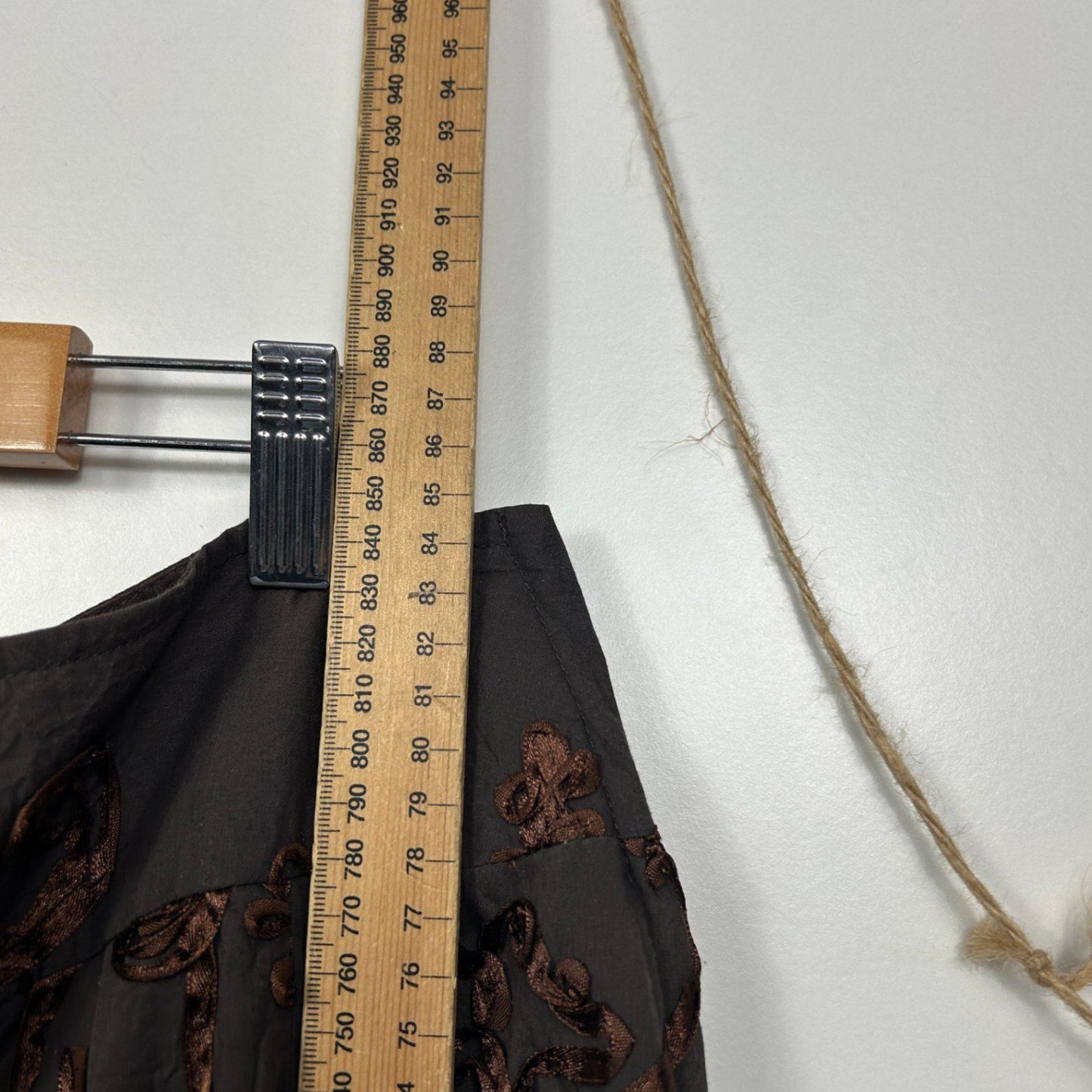 Liz Jordan Chocolate Brown A-Line Skirt Size 14-16 Scroll Floral Appliqué Detailing
