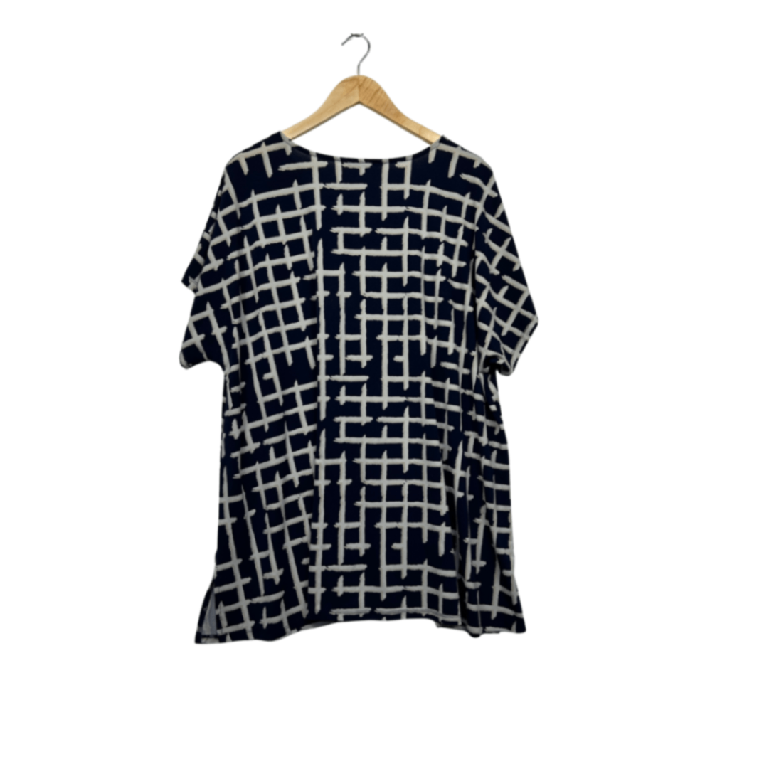 Beme Women's Navy White Short Sleeve Tunic Blouse Size 20 Large Plus
