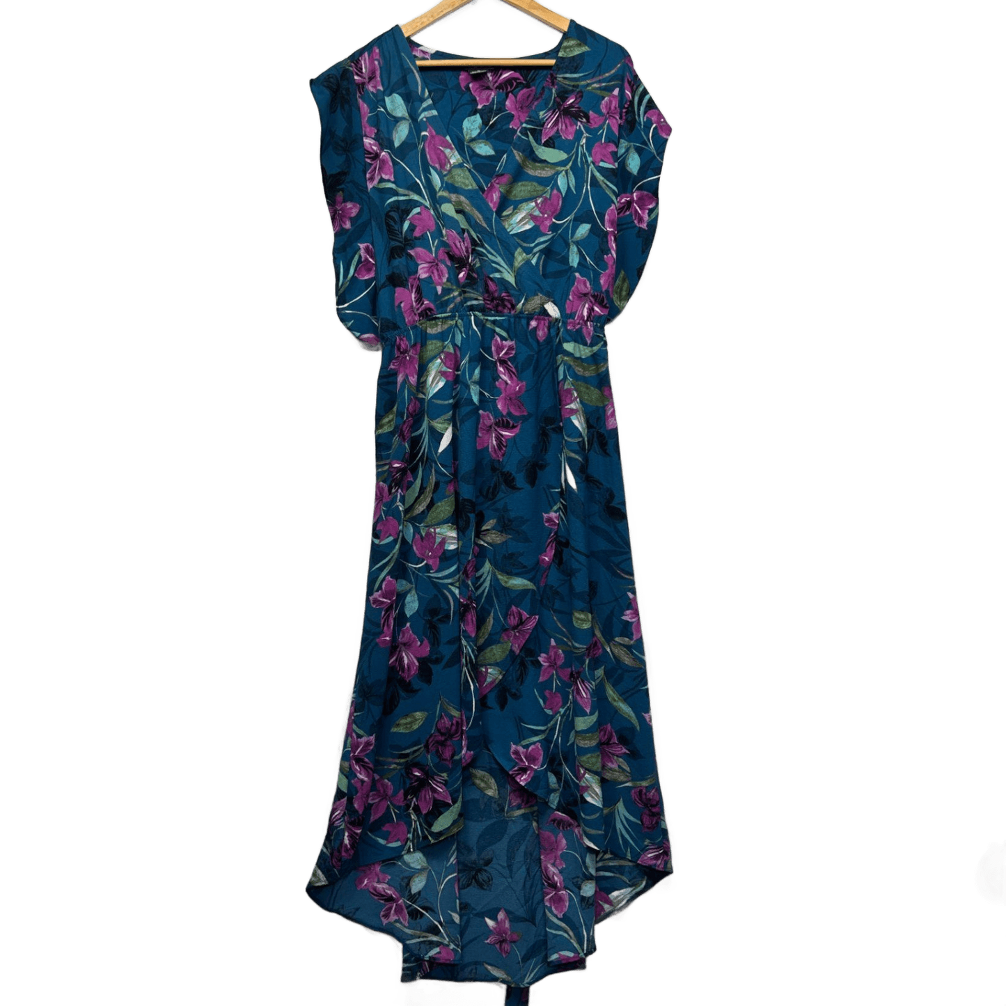 City Chic Women's Teal Short Sleeve Floral Maxi Dress Size 18 Plus M