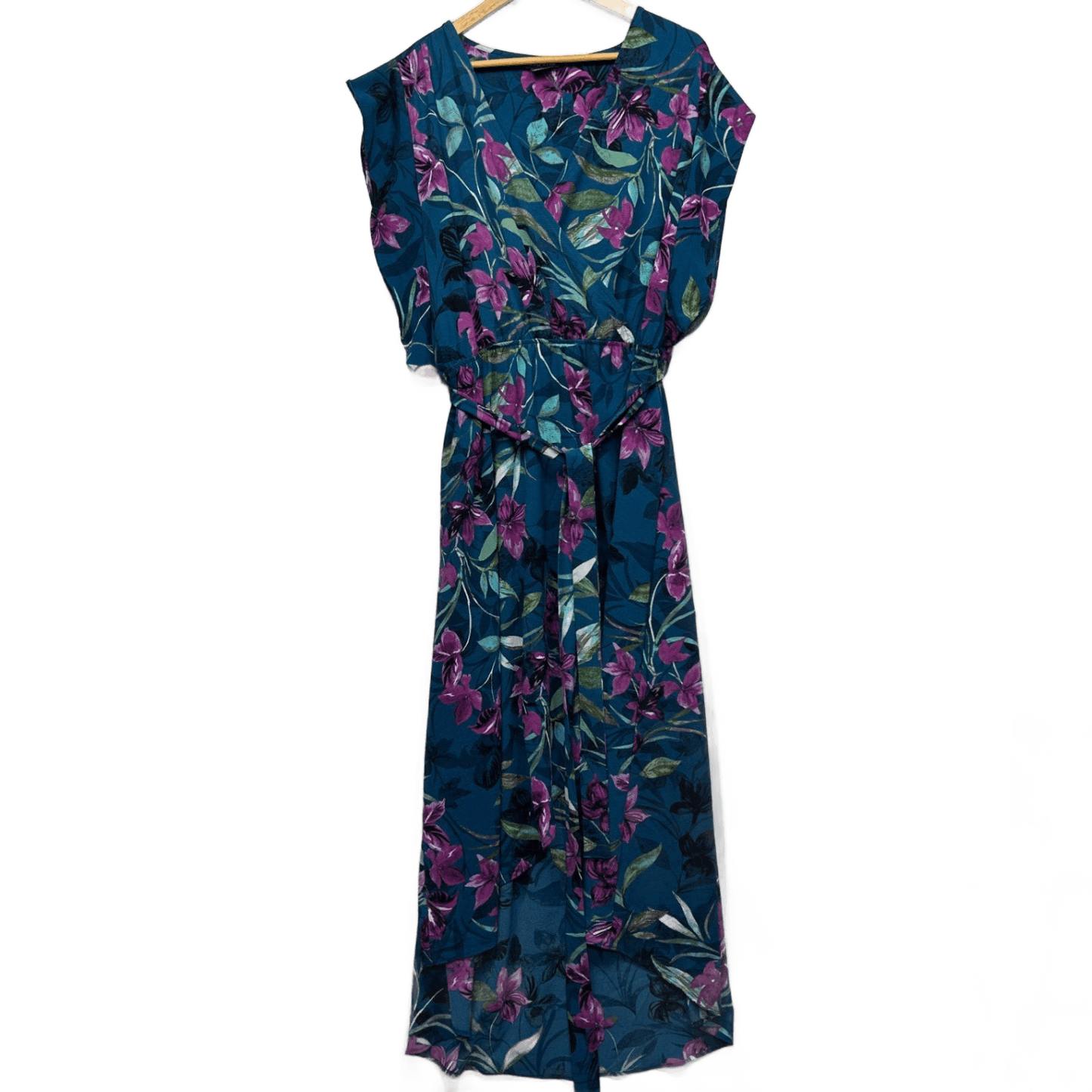 City Chic Women's Teal Short Sleeve Floral Maxi Dress Size 18 Plus M