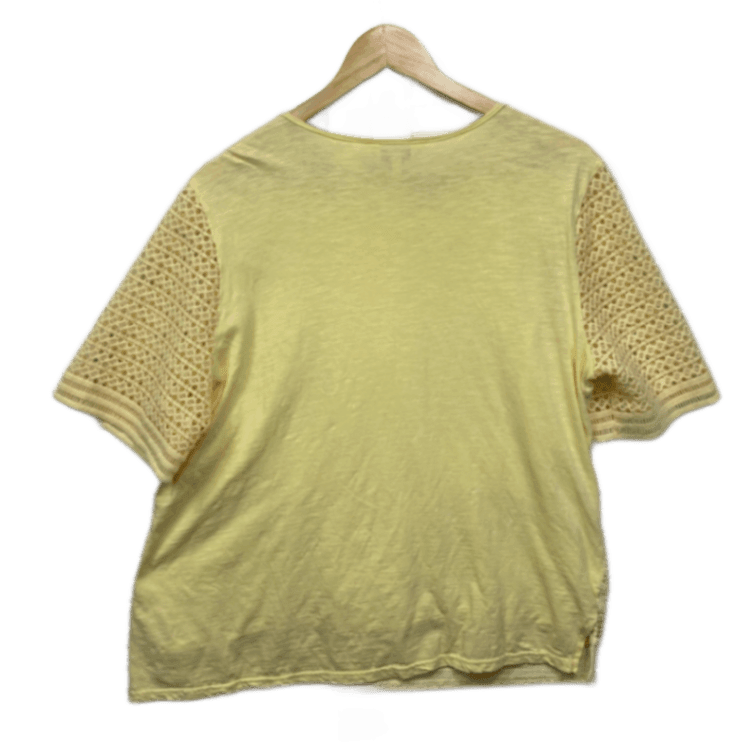 Capture Light Yellow Short Sleeve Round Neck Crochet Trim Top Size XXL 16 18