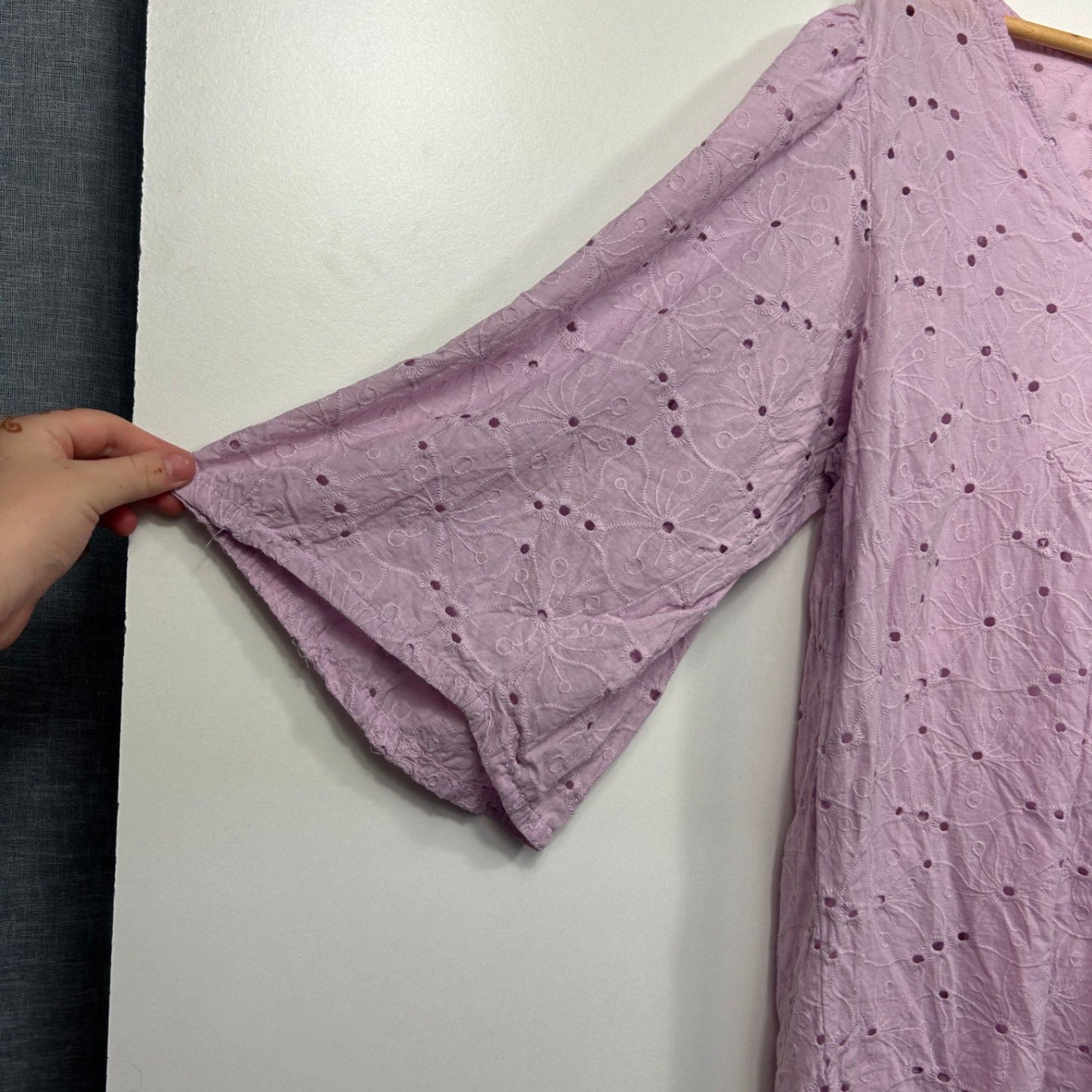 Autograph Womens Lilac Cotton 3/4 Sleeve Broderie Top Blouse Size 16