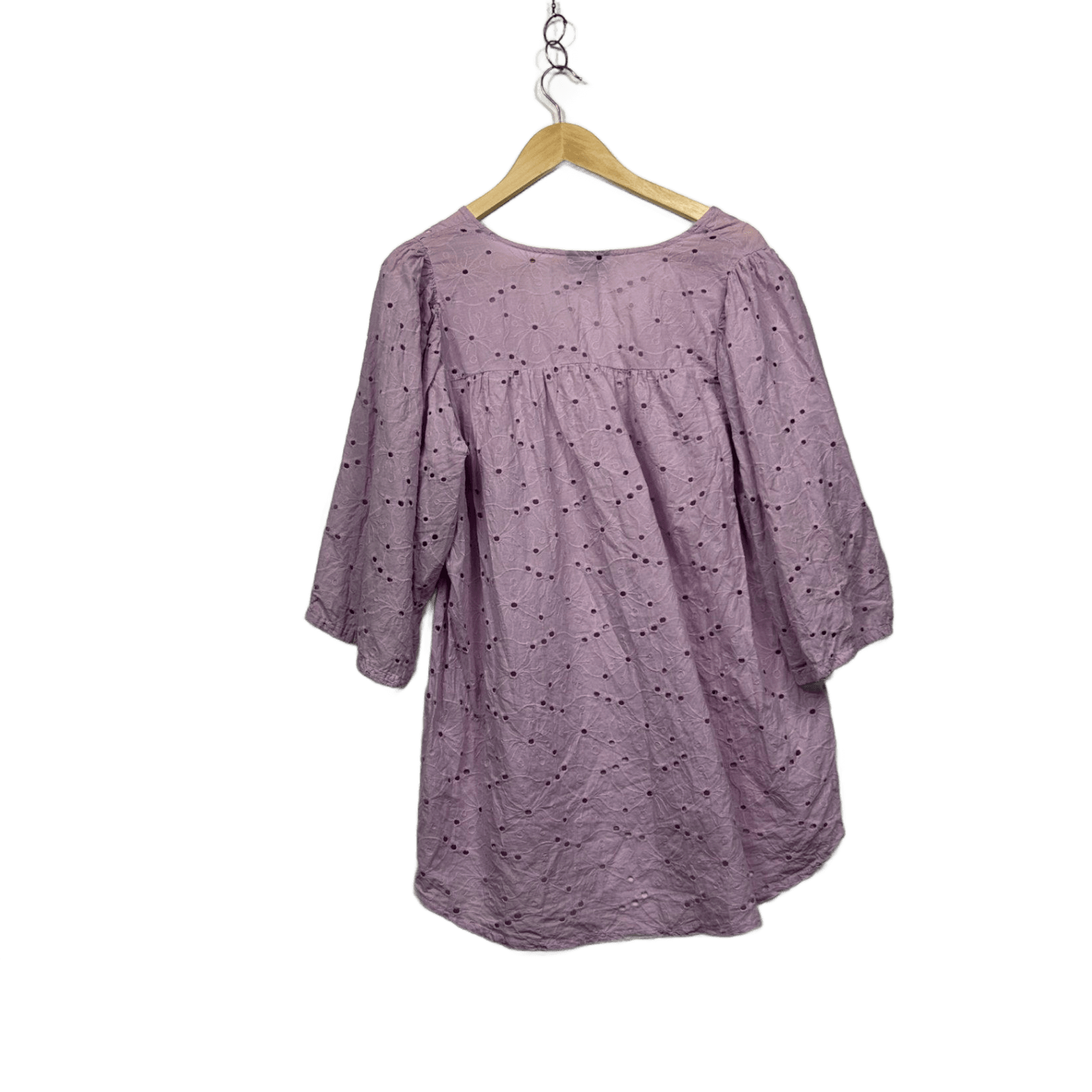 Autograph Womens Lilac Cotton 3/4 Sleeve Broderie Top Blouse Size 16