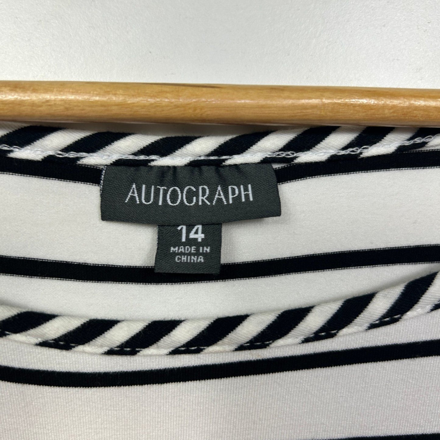 Autograph Womens Black White Striped Round Neck Casual Tshirt Top Size 14