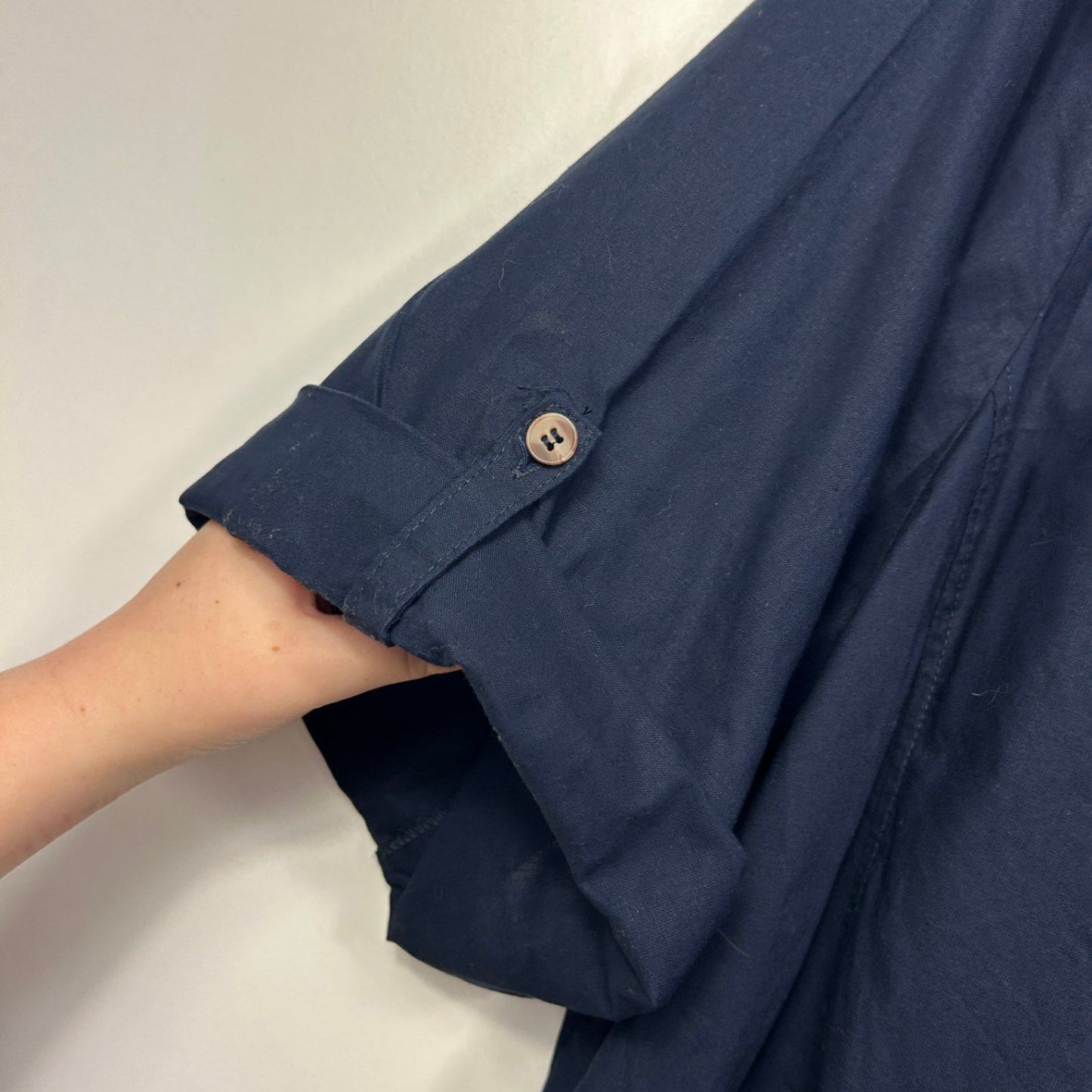 Autograph Linen Blend Navy Open Front Waterfall Jacket Top Size 26