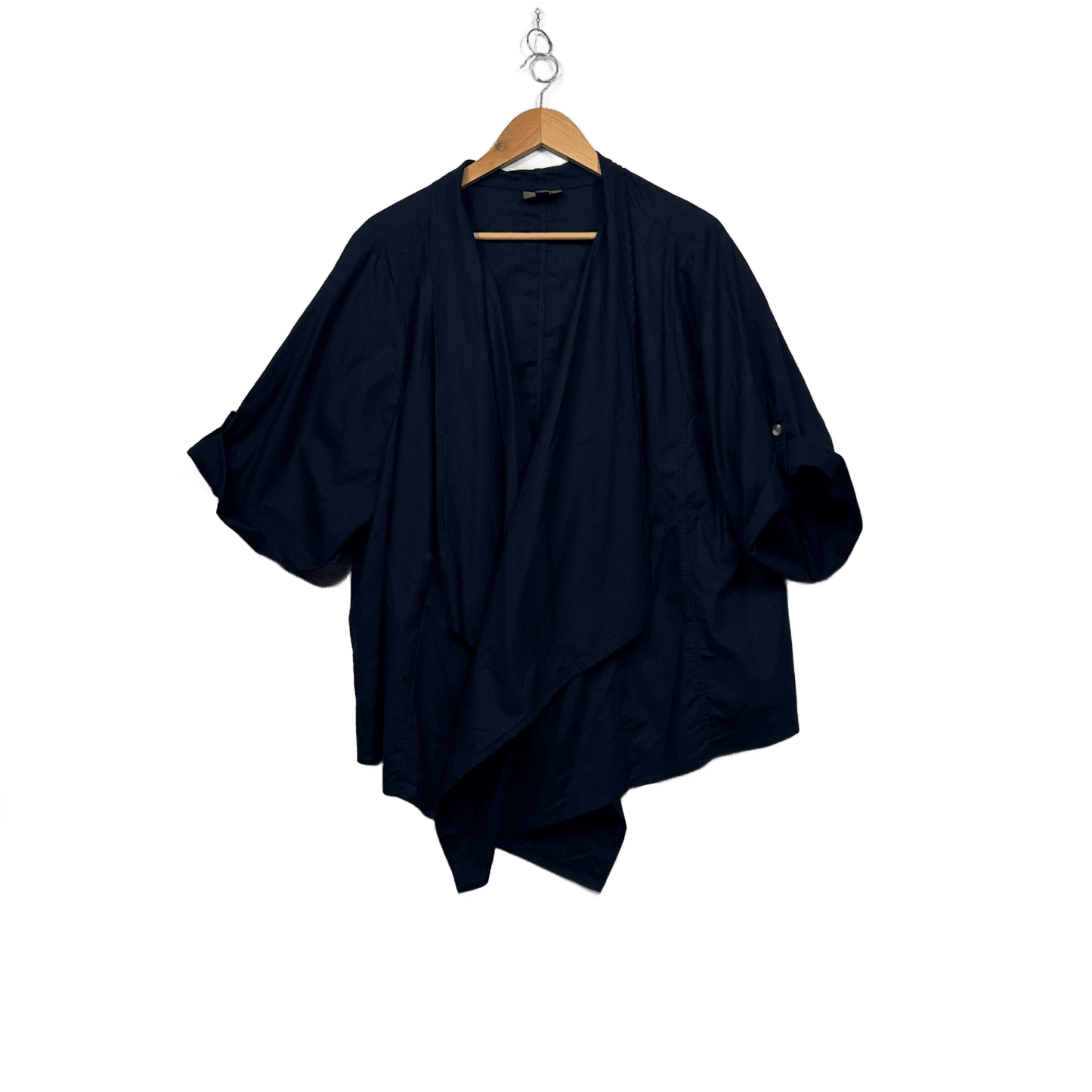 Autograph Linen Blend Navy Open Front Waterfall Jacket Top Size 26